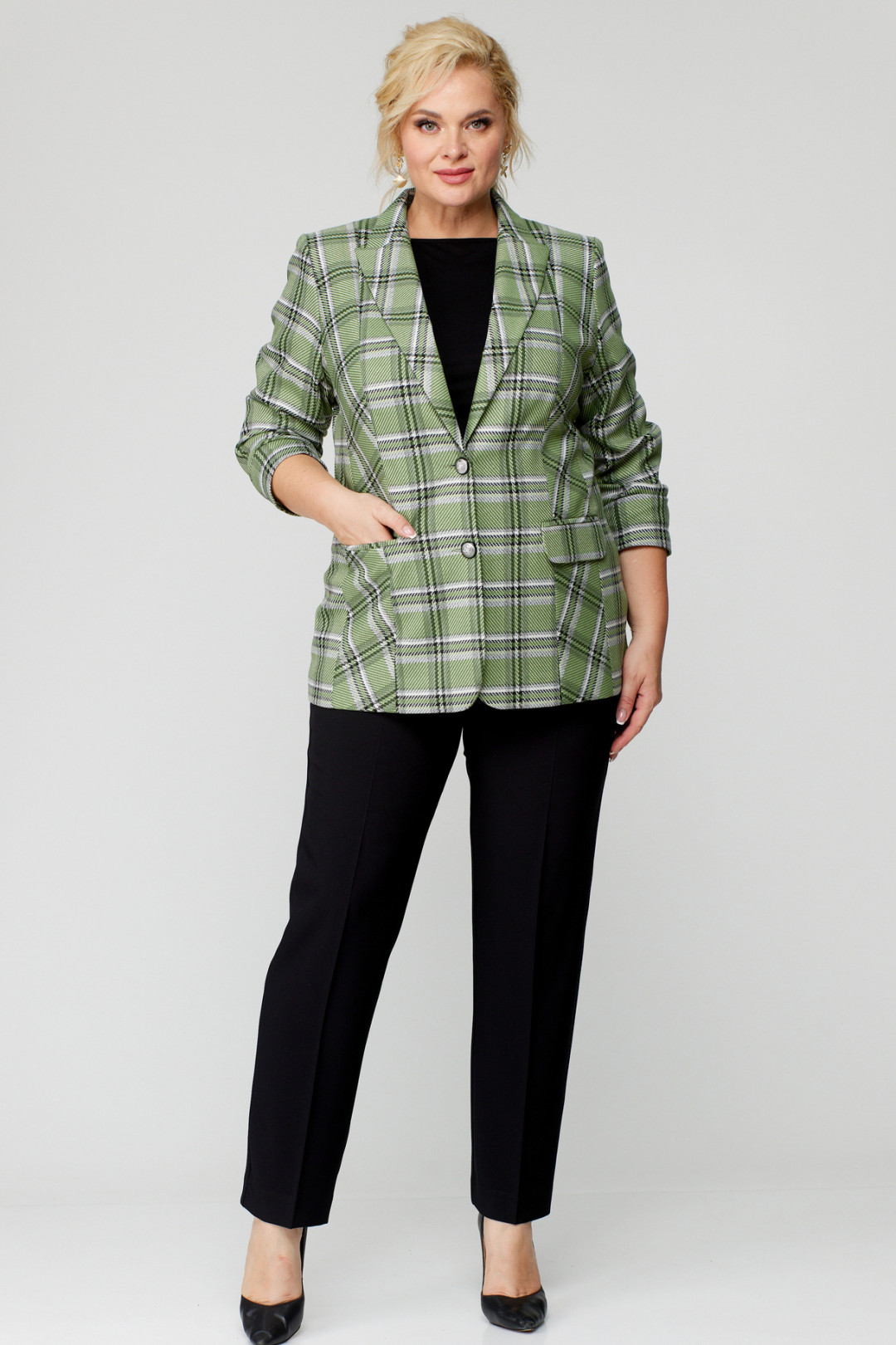 Жакет БелЭльСтиль 203 зеленая клетка - фото 3