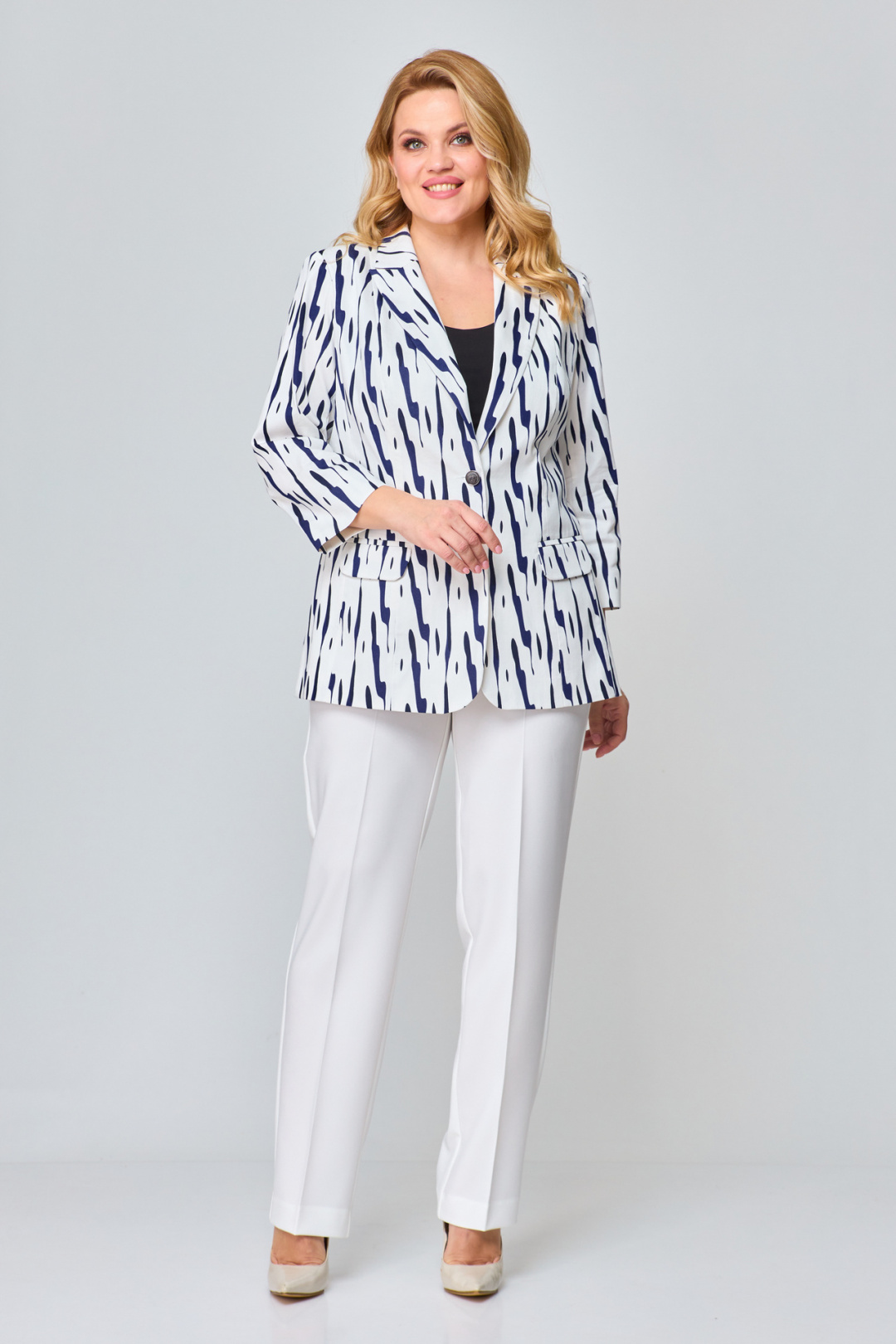 Костюм БелЭльСтиль 203+596 молочно-синий - фото 1