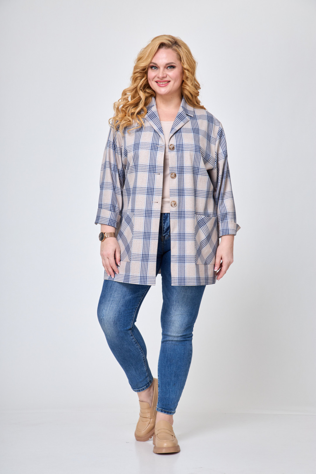 Жакет БелЭльСтиль 409 голубая клетка - фото 2