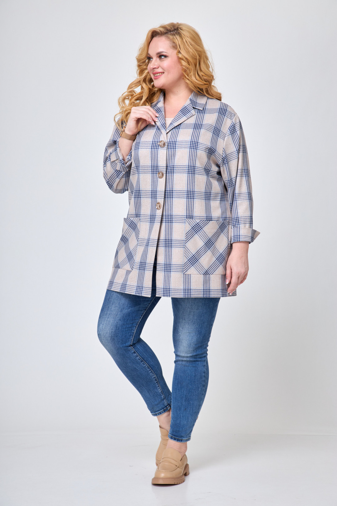 Жакет БелЭльСтиль 409 голубая клетка - фото 5