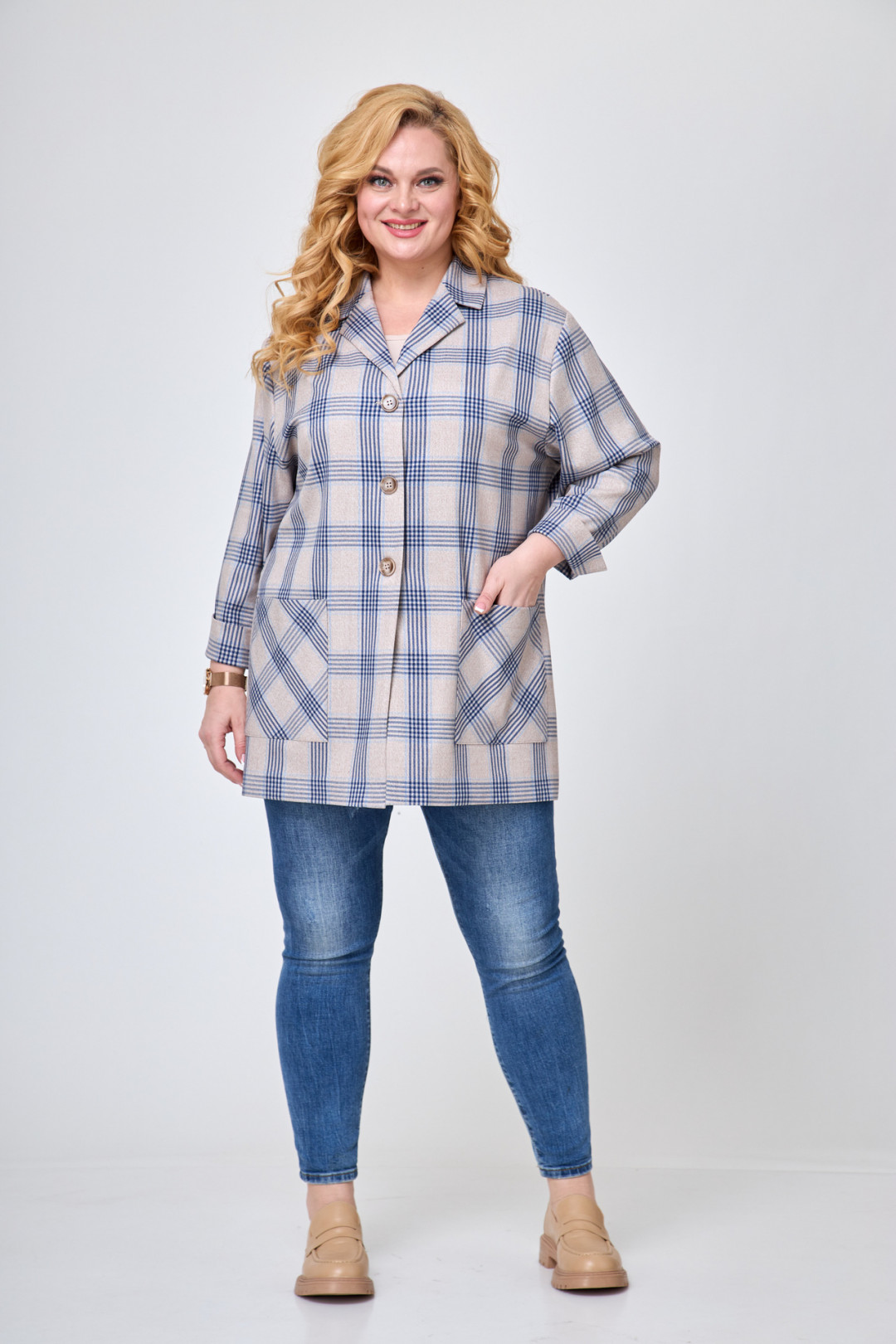 Жакет БелЭльСтиль 409 голубая клетка - фото 1