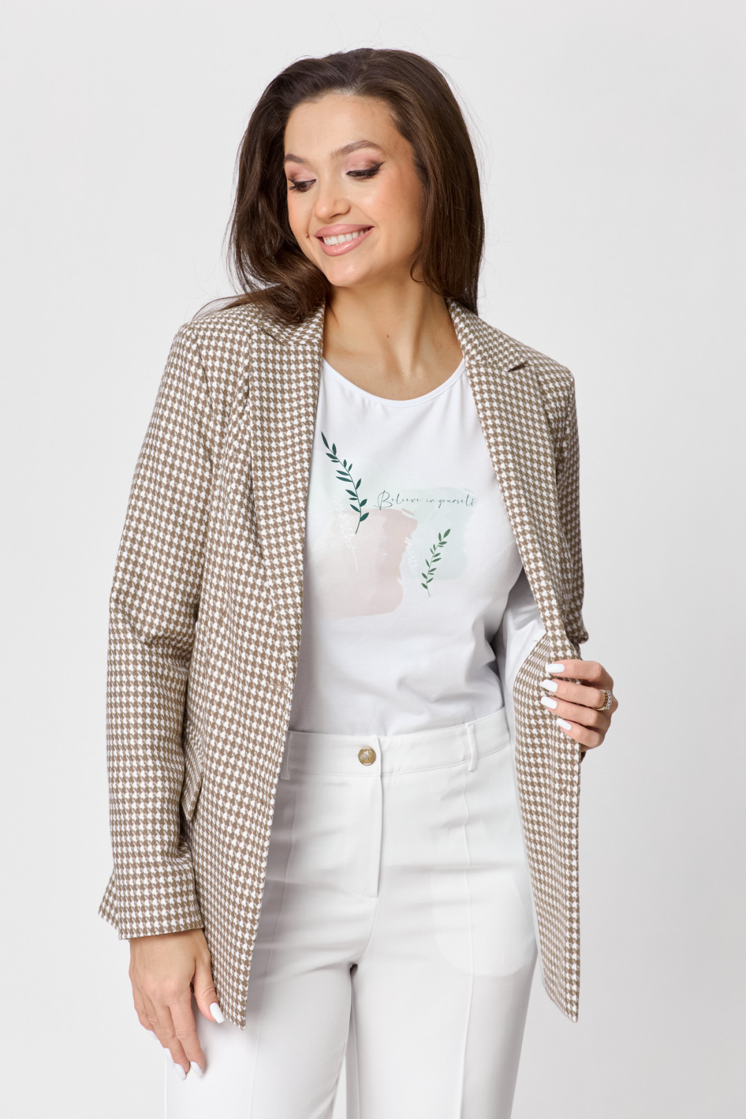 Жакет БелЭльСтиль 412 бежевый гусек - фото 4