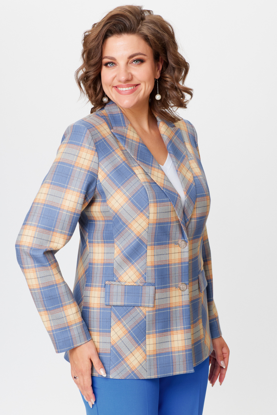 Жакет БелЭльСтиль 412 голубая клетка - фото 1