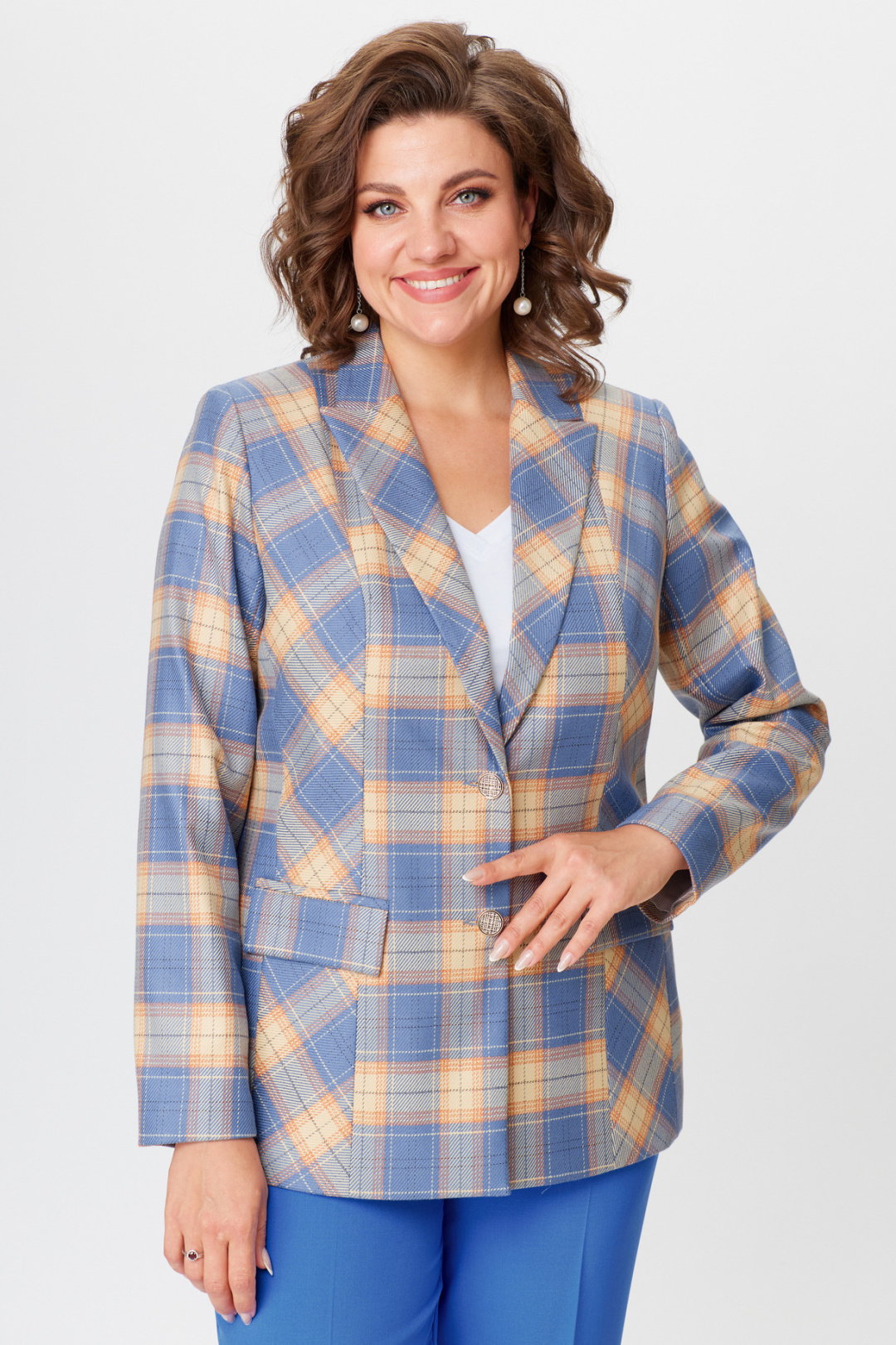 Жакет БелЭльСтиль 412 голубая клетка - фото 2