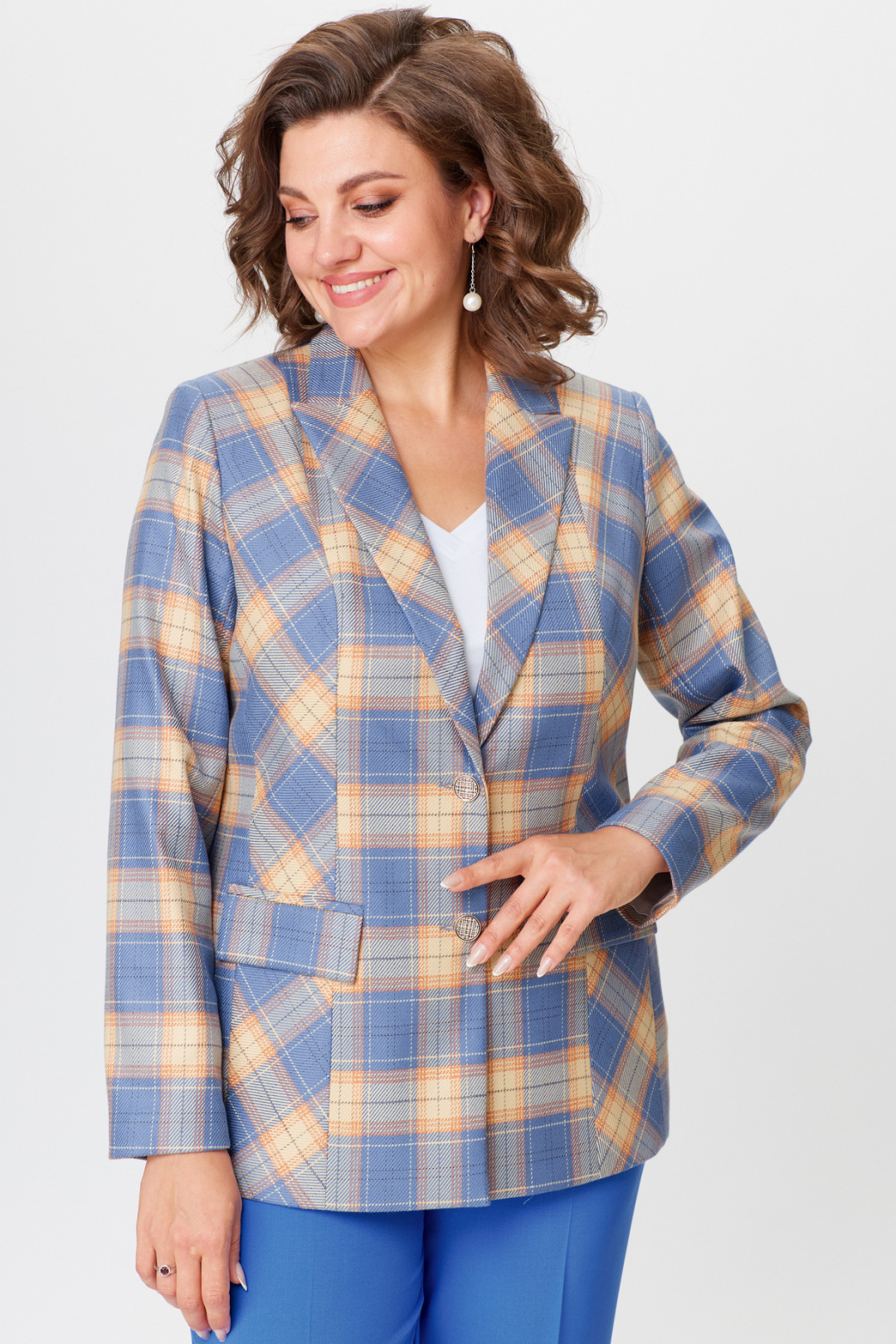 Жакет БелЭльСтиль 412 голубая клетка - фото 3
