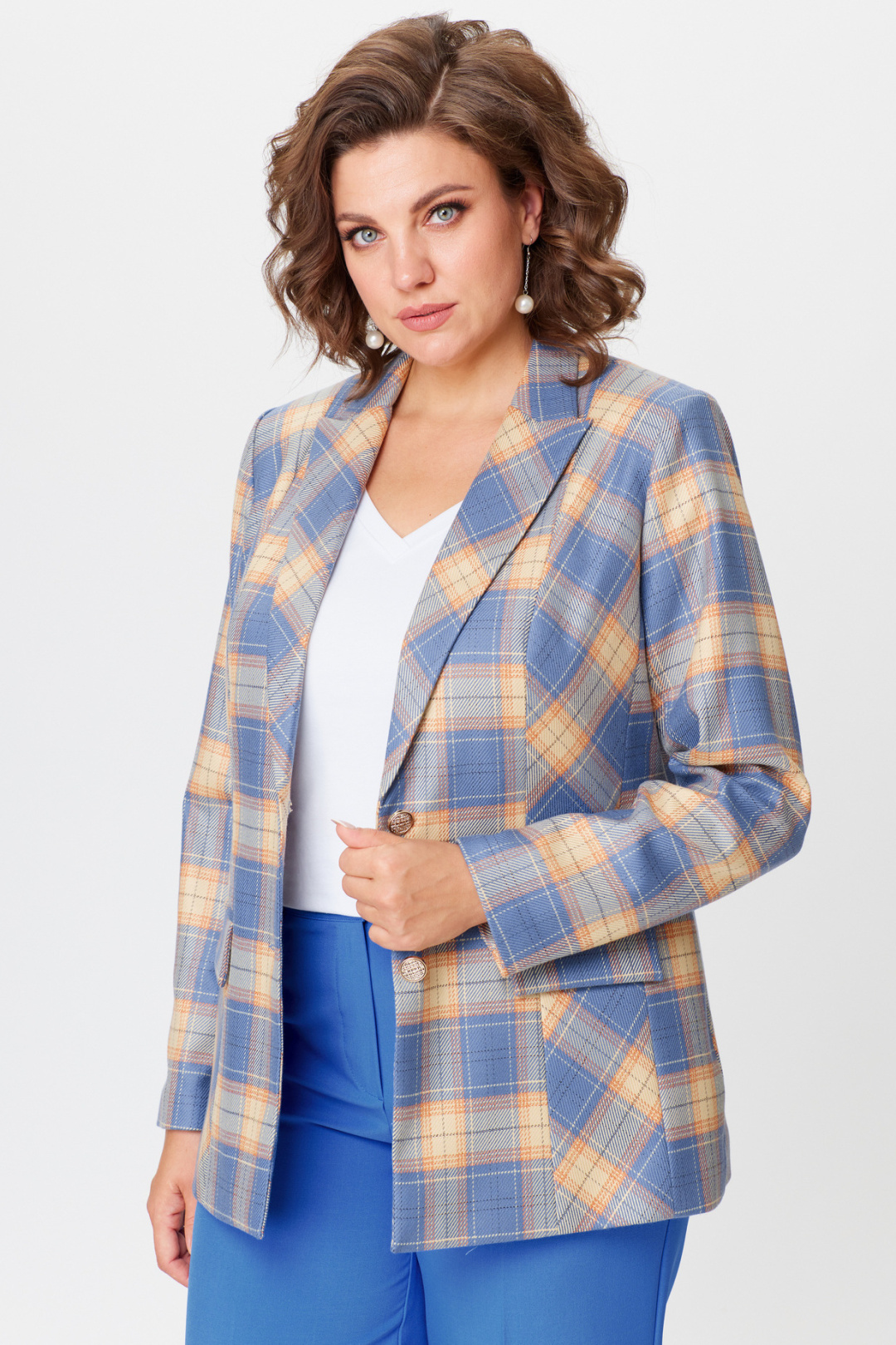 Жакет БелЭльСтиль 412 голубая клетка - фото 4