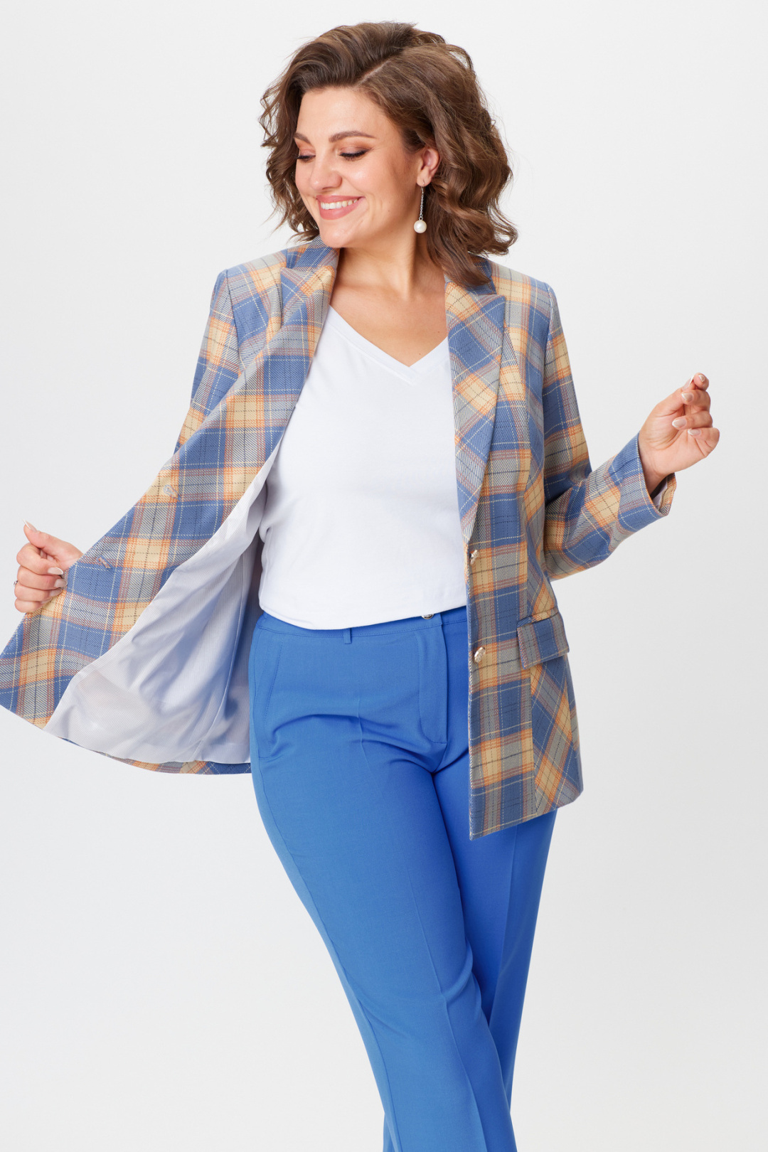 Жакет БелЭльСтиль 412 голубая клетка - фото 5