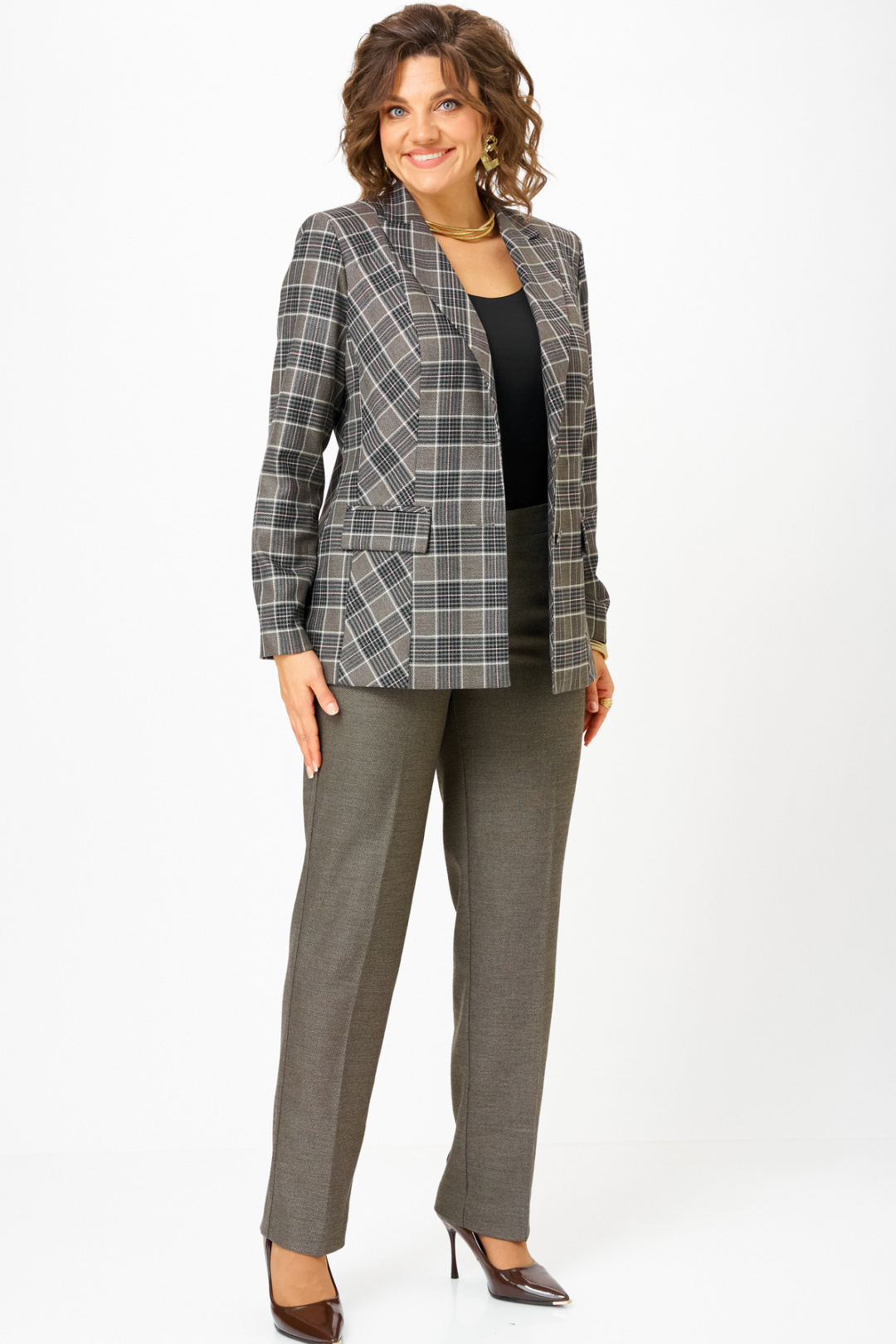 Жакет БелЭльСтиль 412 клетка коричневая - фото 6