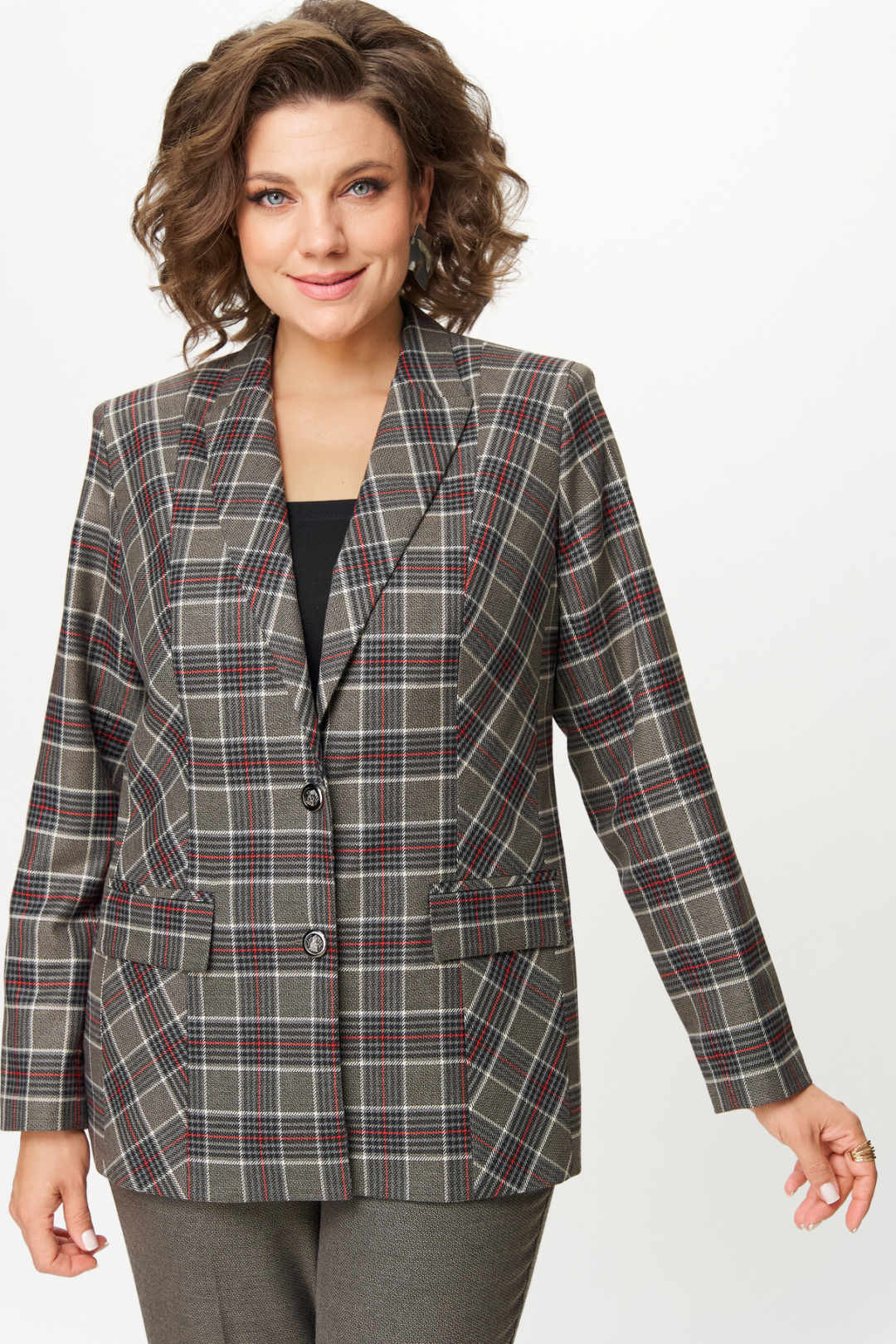 Жакет БелЭльСтиль 412 клетка красно-коричневая - фото 3