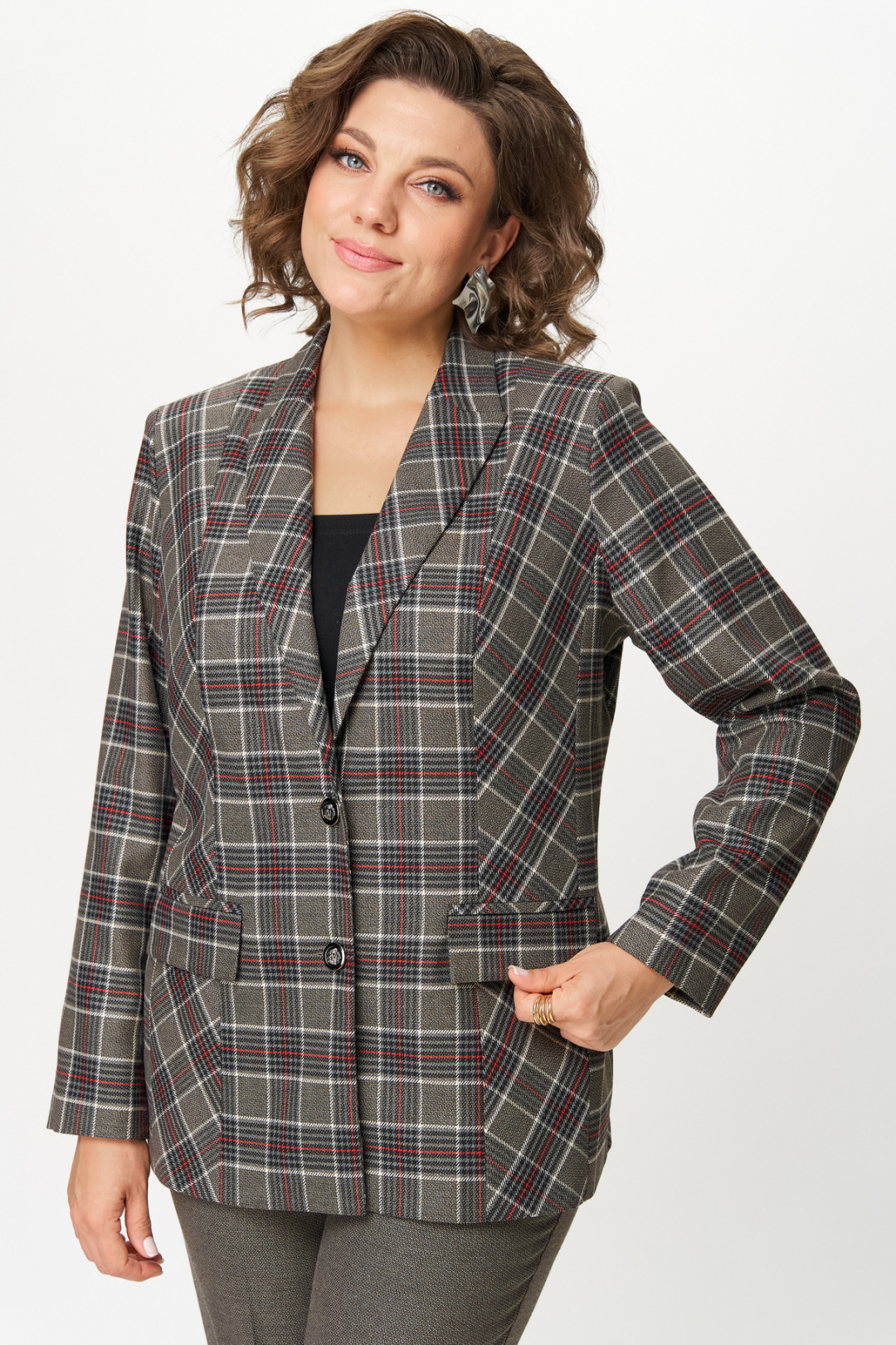 Жакет БелЭльСтиль 412 клетка красно-коричневая - фото 4