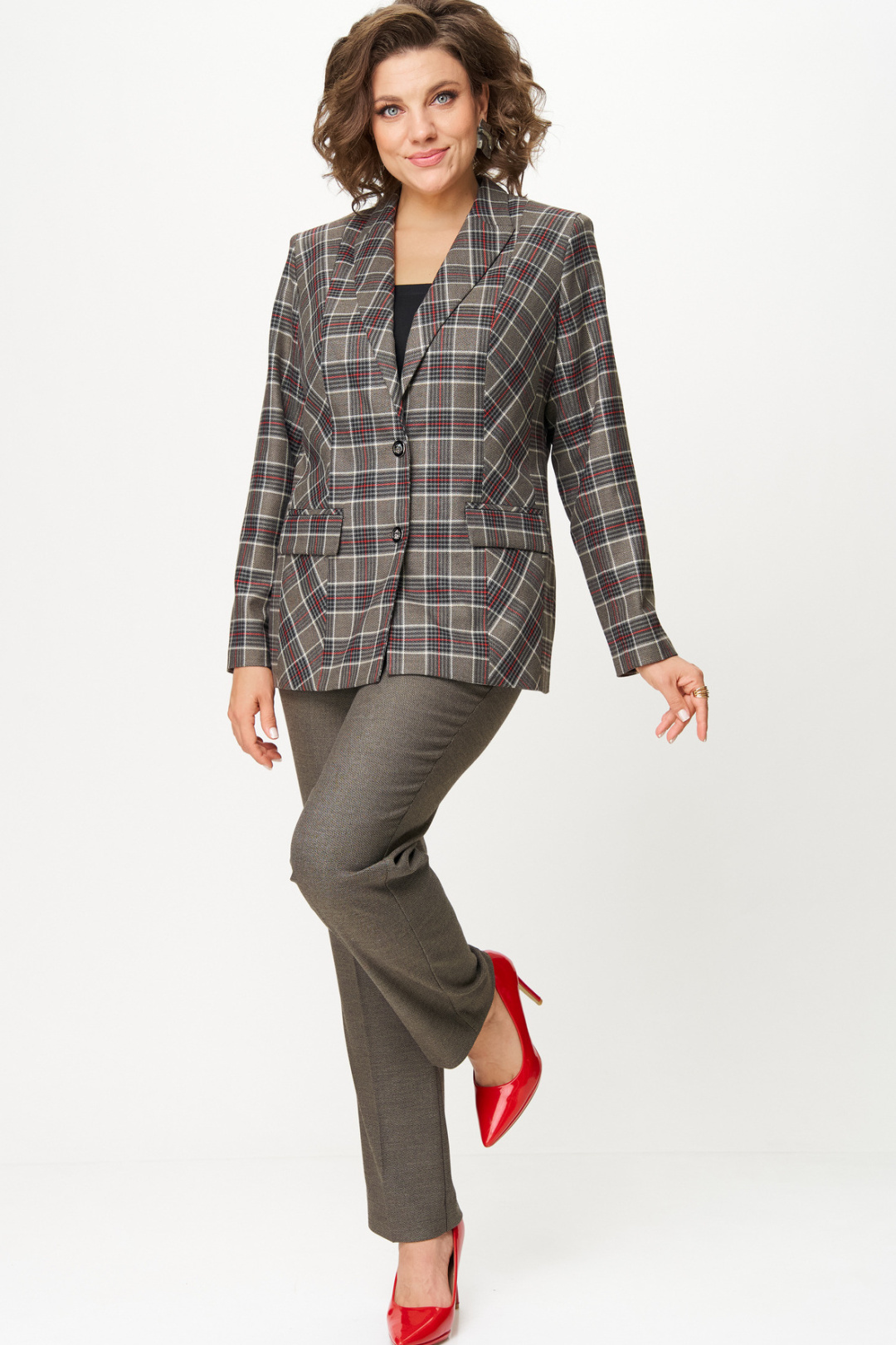 Жакет БелЭльСтиль 412 клетка красно-коричневая - фото 6