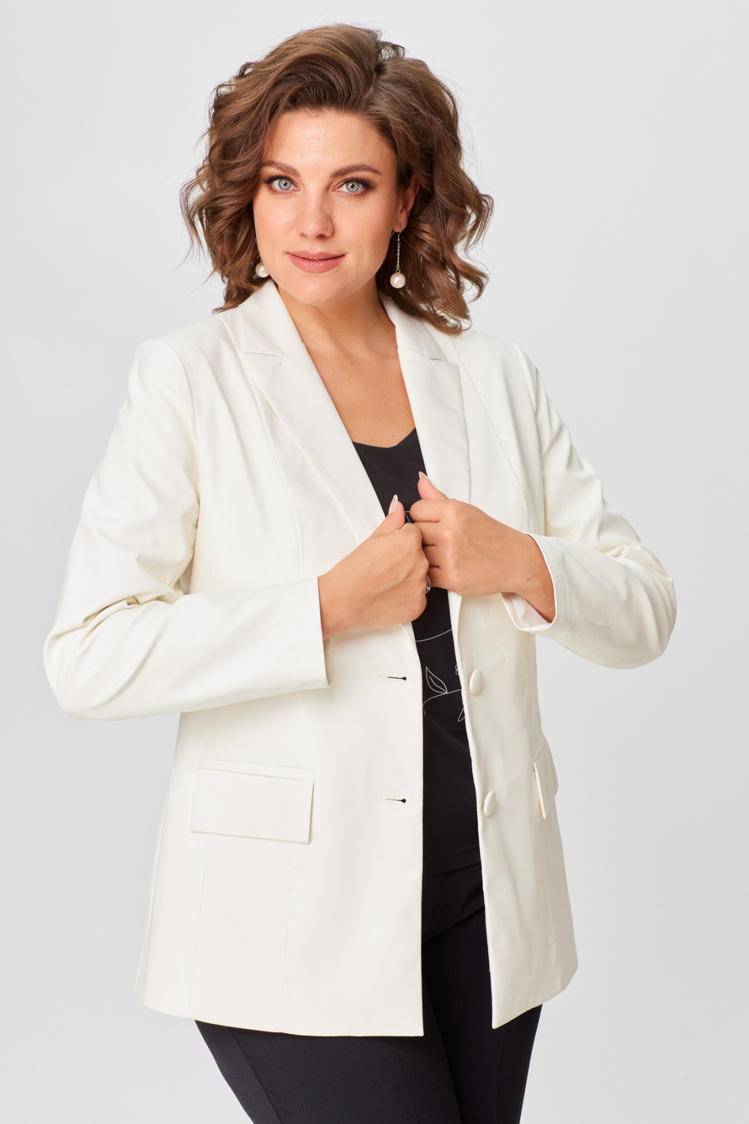 Жакет БелЭльСтиль 412 молочная экокожа - фото 1