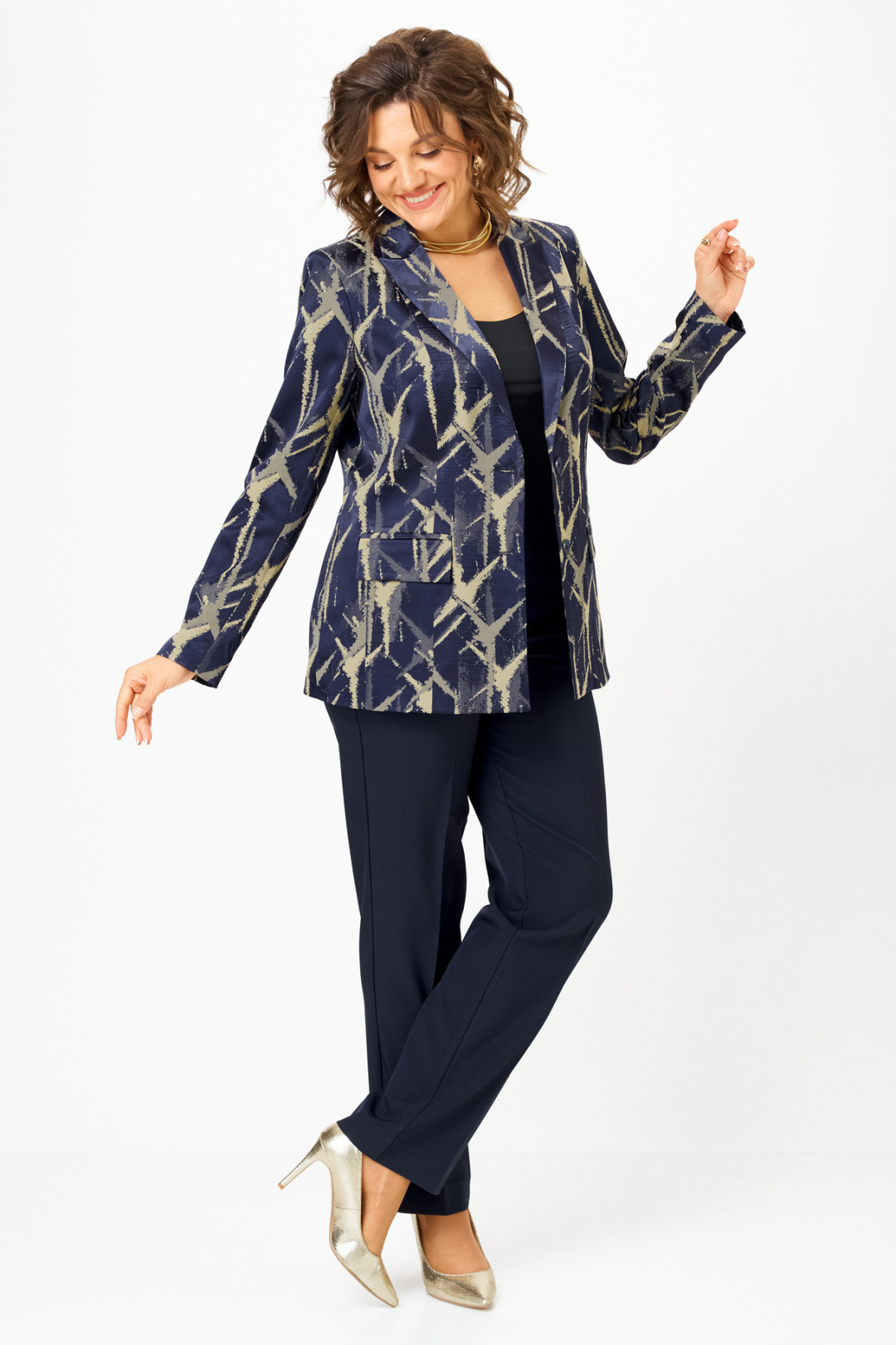Жакет БелЭльСтиль 412 синий+золото - фото 4