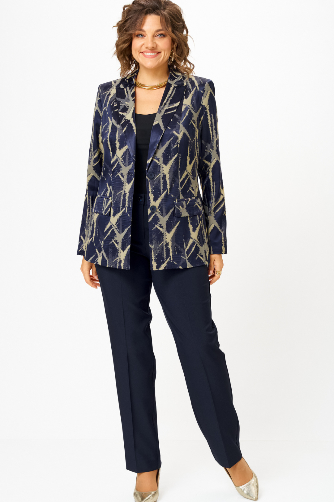 Костюм БелЭльСтиль 412+596 синий+золото - фото 1