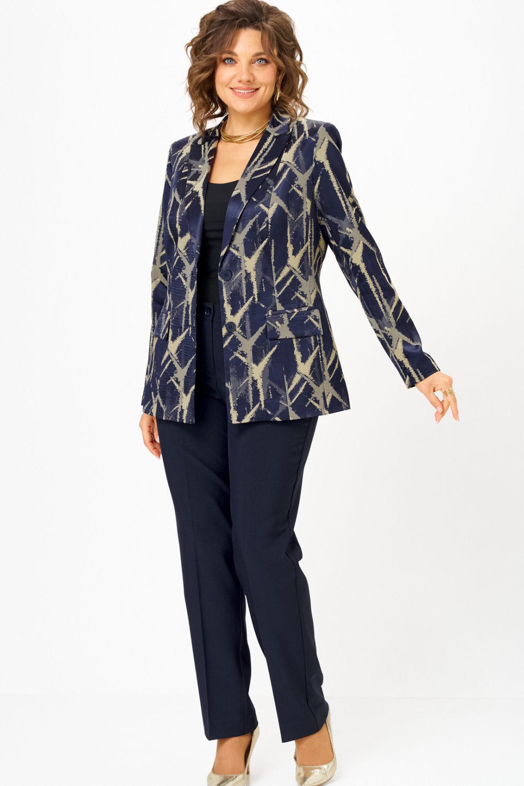 Костюм БелЭльСтиль 412+596 синий+золото - фото 2