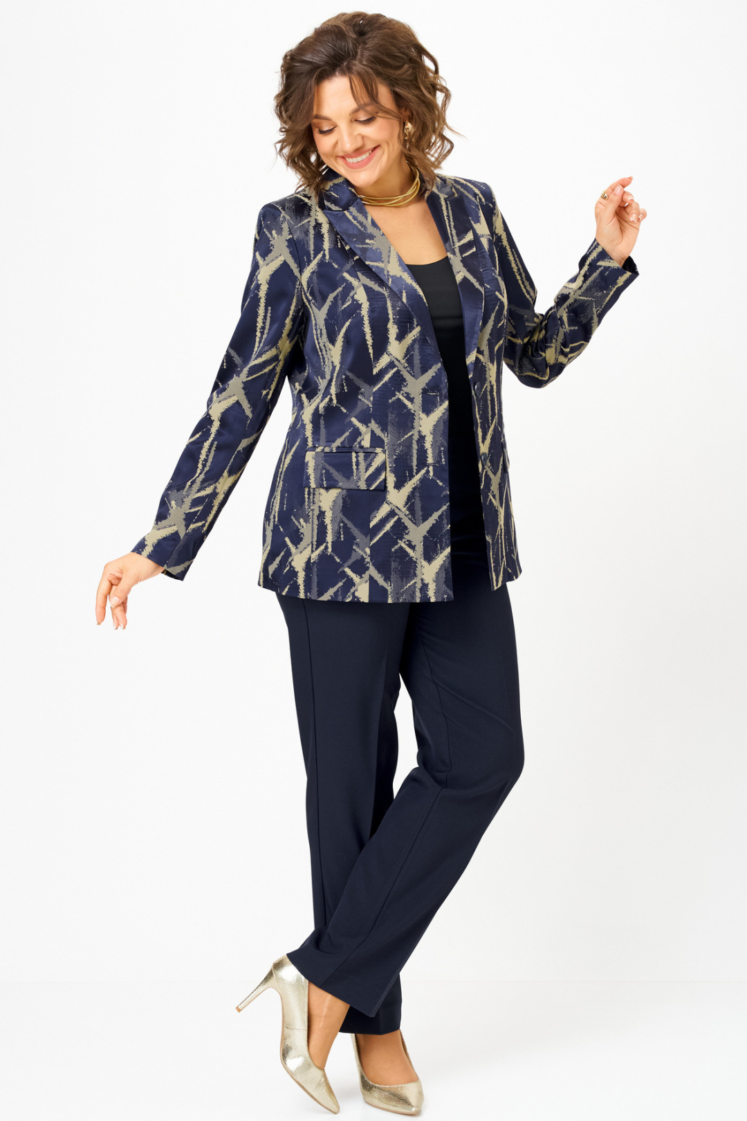 Костюм БелЭльСтиль 412+596 синий+золото - фото 4