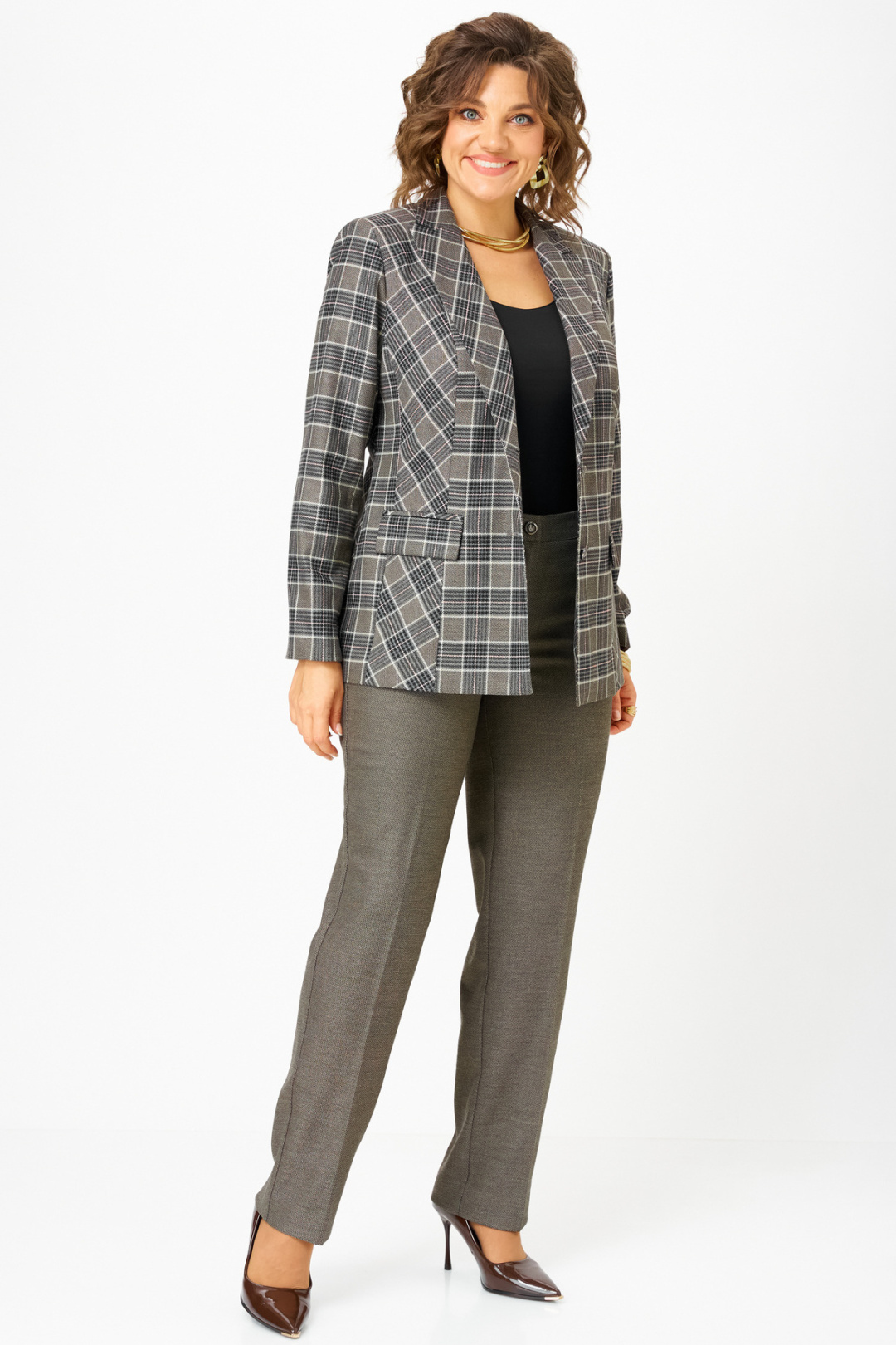 Костюм БелЭльСтиль 412+609 клетка+коричневый - фото 2