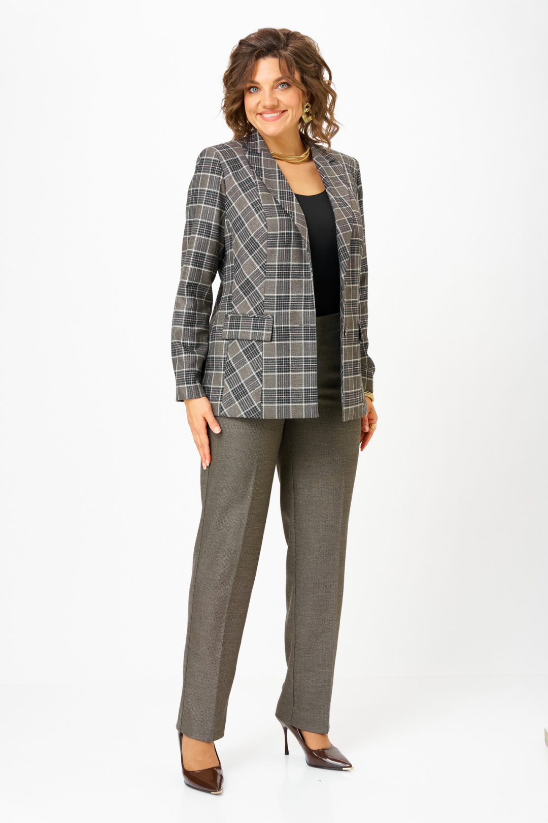 Костюм БелЭльСтиль 412+609 клетка+коричневый - фото 3