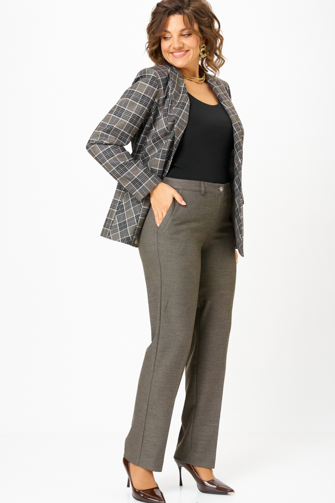 Костюм БелЭльСтиль 412+609 клетка+коричневый - фото 4