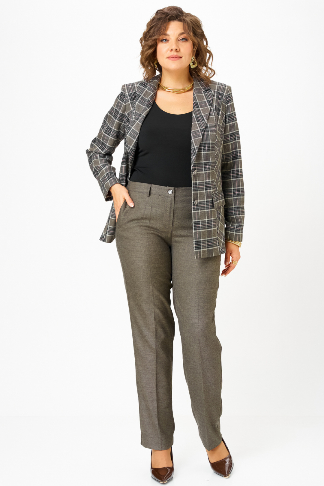 Костюм БелЭльСтиль 412+609 клетка+коричневый - фото 5