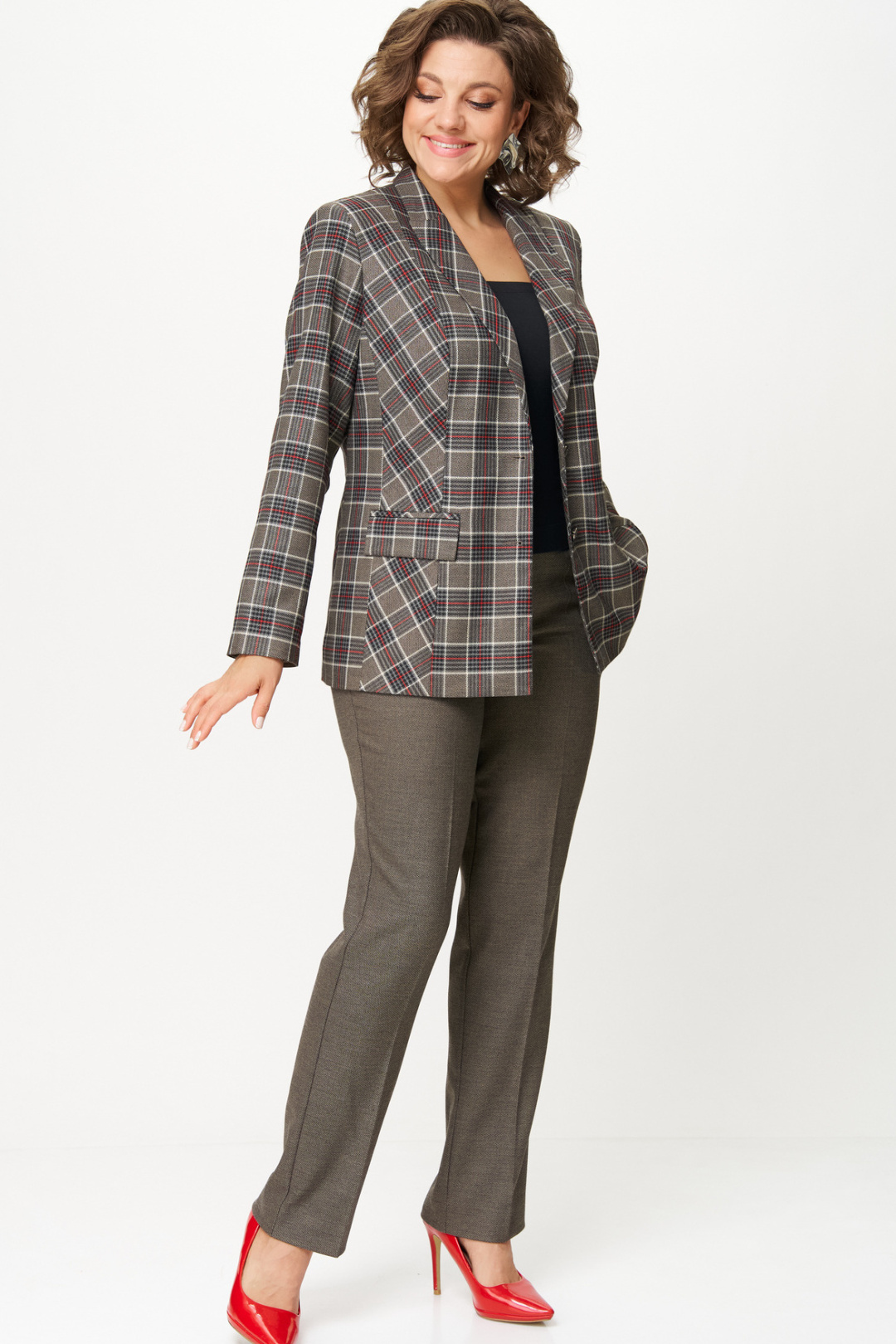 Костюм БелЭльСтиль 412+609 клетка+красный - фото 3