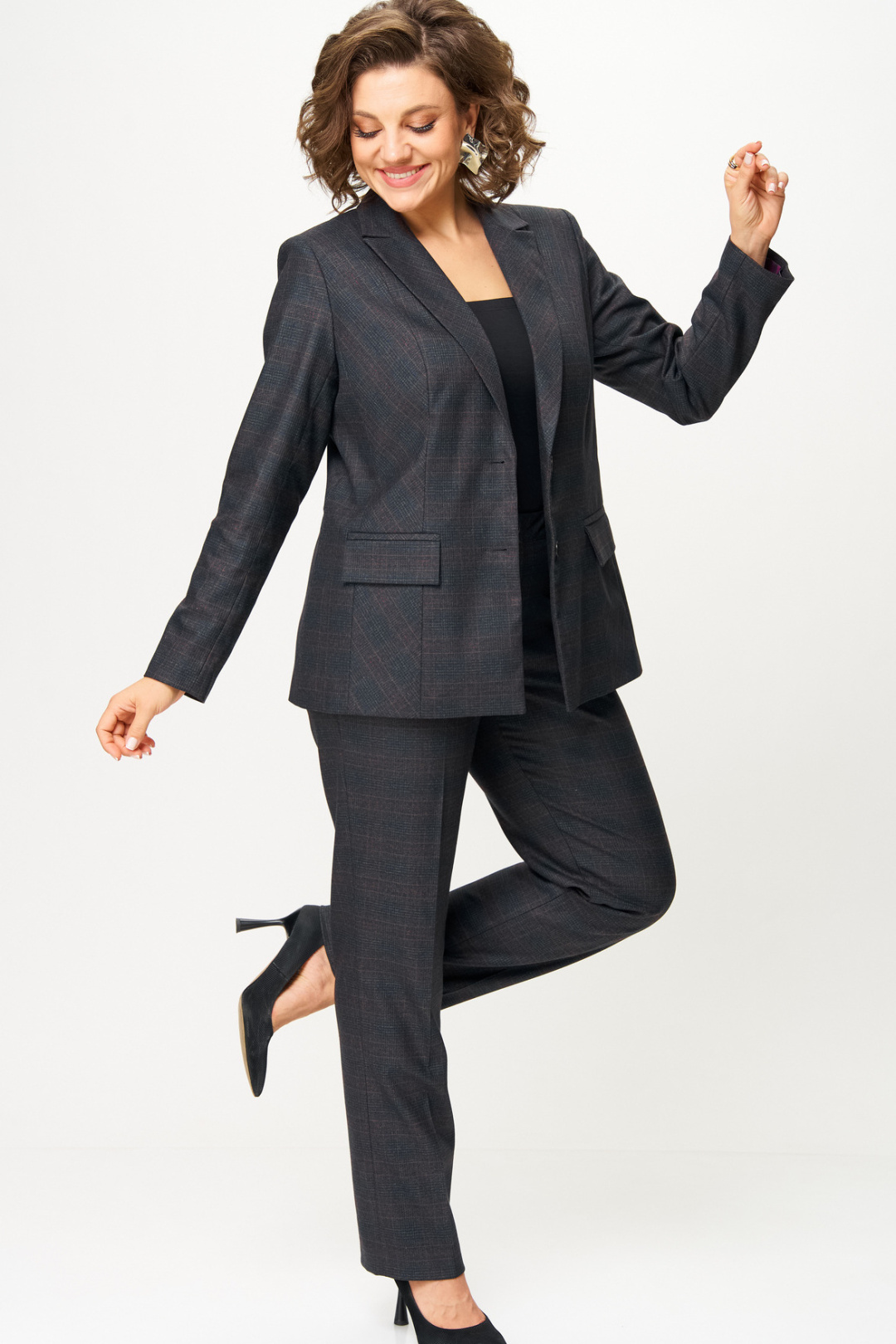 Костюм БелЭльСтиль 412+609 клетка+серый - фото 4