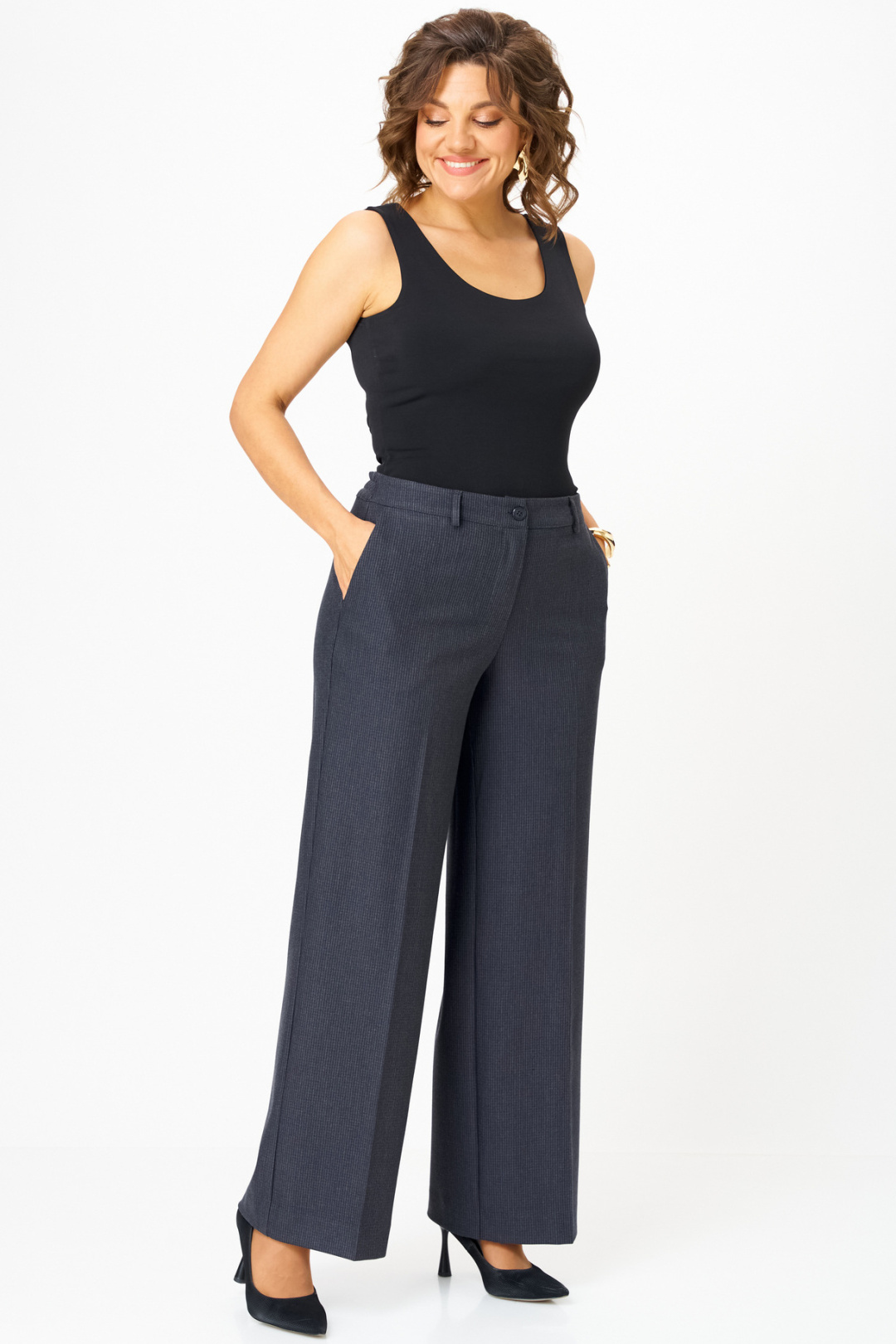 Брюки БелЭльСтиль 601 серо-синяя клетка - фото 1