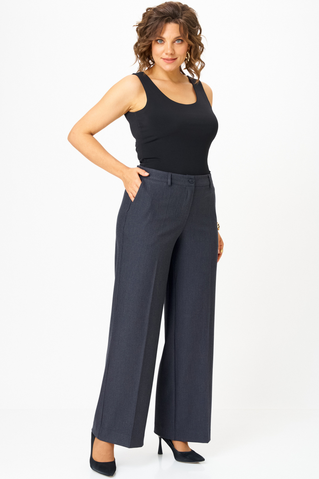 Брюки БелЭльСтиль 601 серо-синяя клетка - фото 2