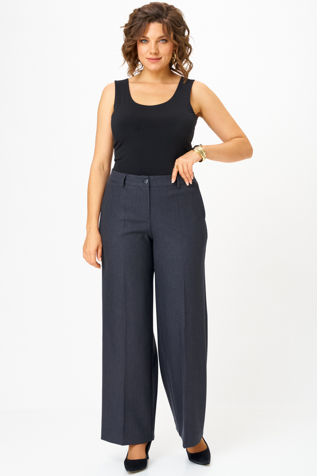 Брюки БелЭльСтиль 601 серо-синяя клетка - фото 3