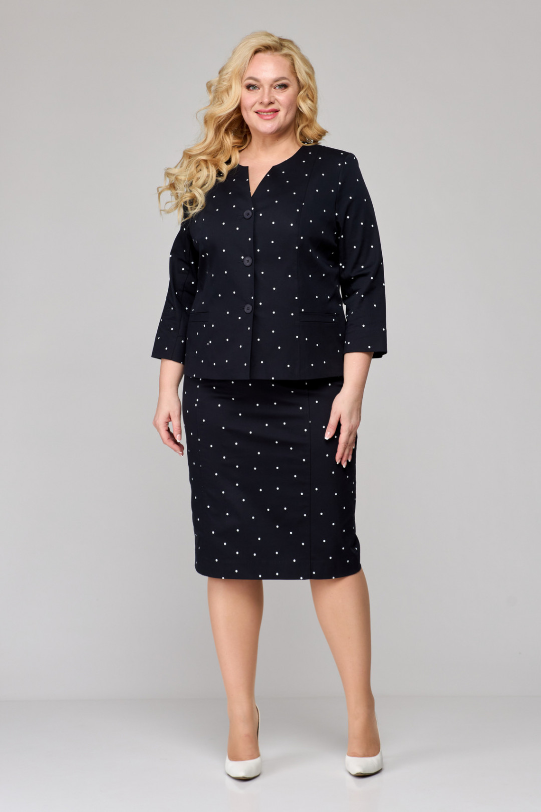 Костюм БелЭльСтиль 723+536 черно-синий горох - фото 1