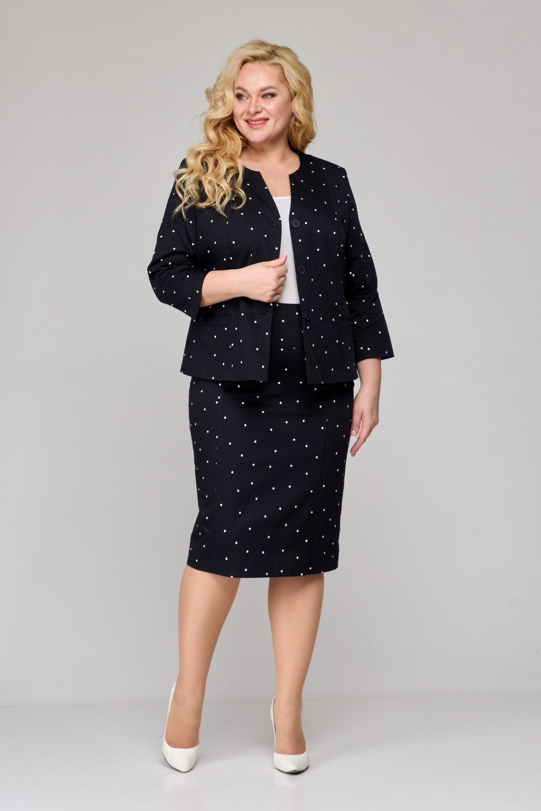 Костюм БелЭльСтиль 723+536 черно-синий горох - фото 4