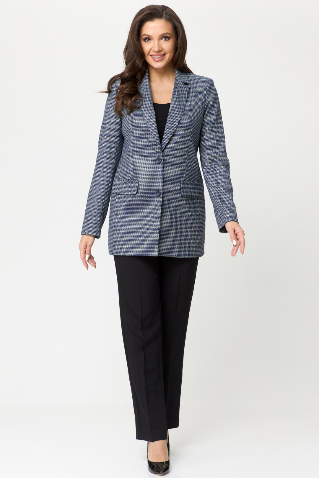 Костюм БелЭльСтиль 762+596 синяя мелкая клетка+черный - фото 1