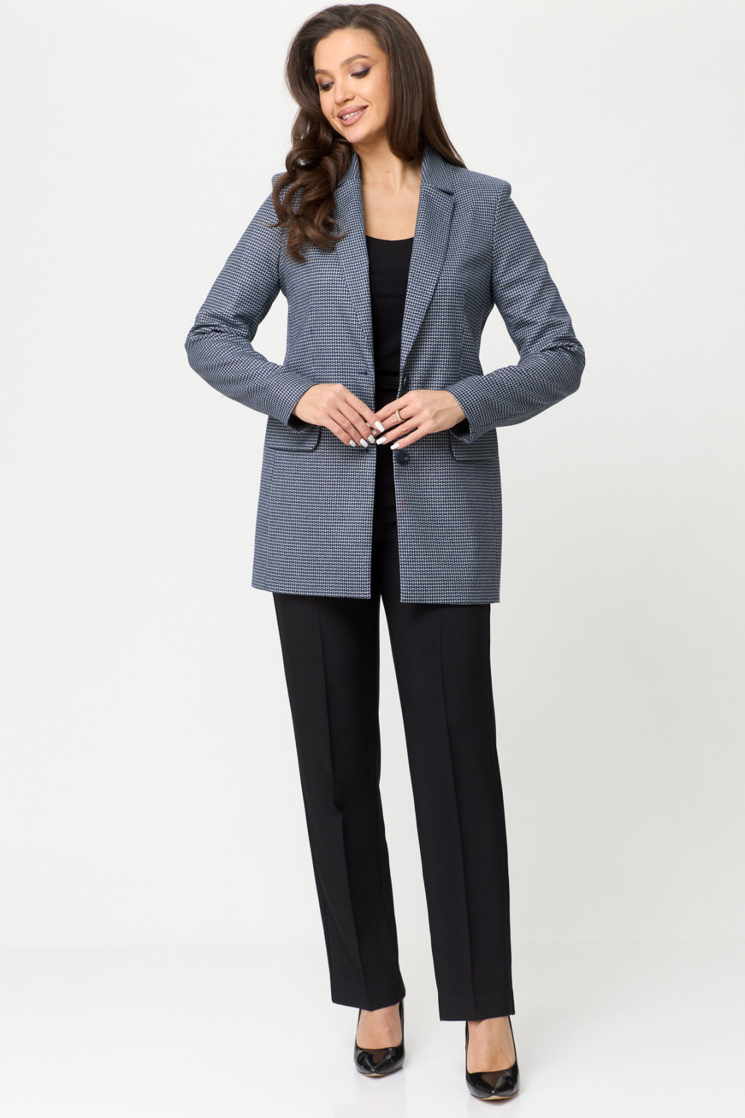 Костюм БелЭльСтиль 762+596 синяя мелкая клетка+черный - фото 3