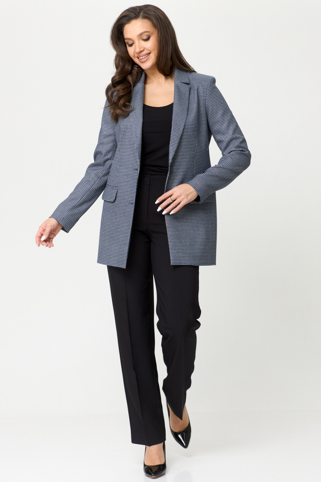 Костюм БелЭльСтиль 762+596 синяя мелкая клетка+черный - фото 6