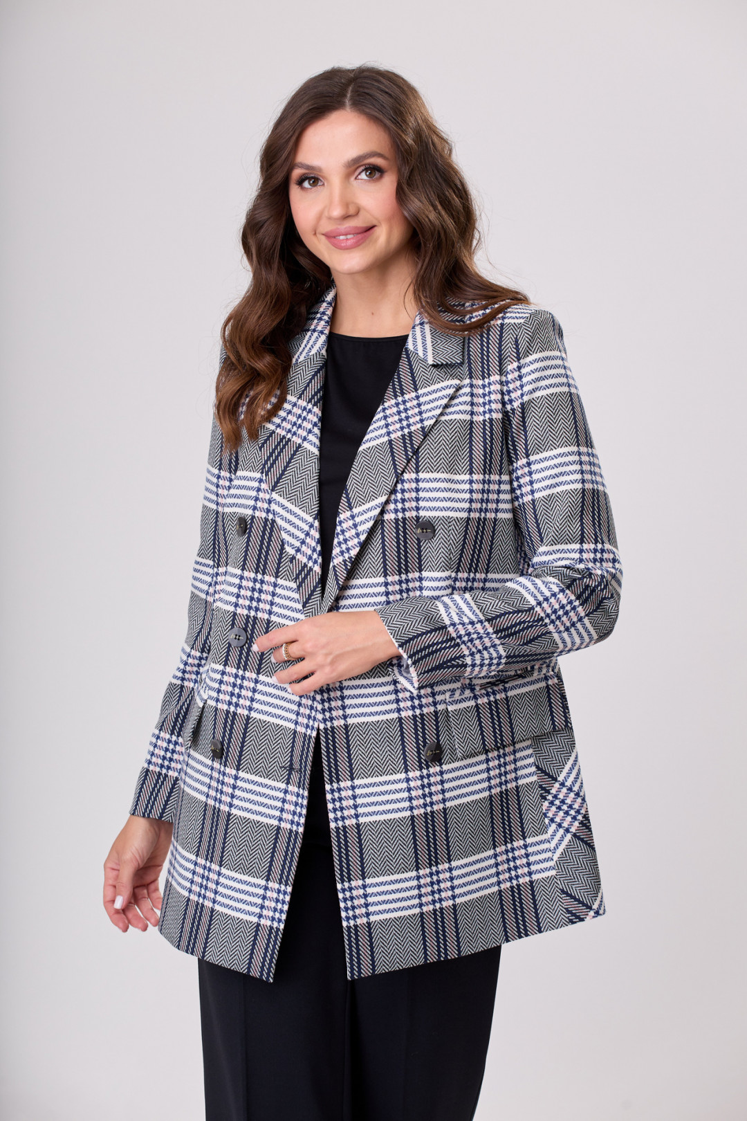 Жакет БелЭльСтиль 848 сине-бело-черная клетка - фото 5