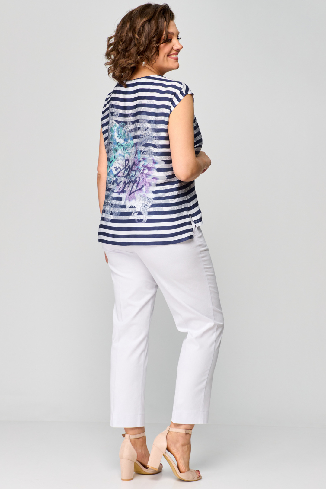 Костюм БелЭльСтиль 862+586 белый принт+полоска - фото 4