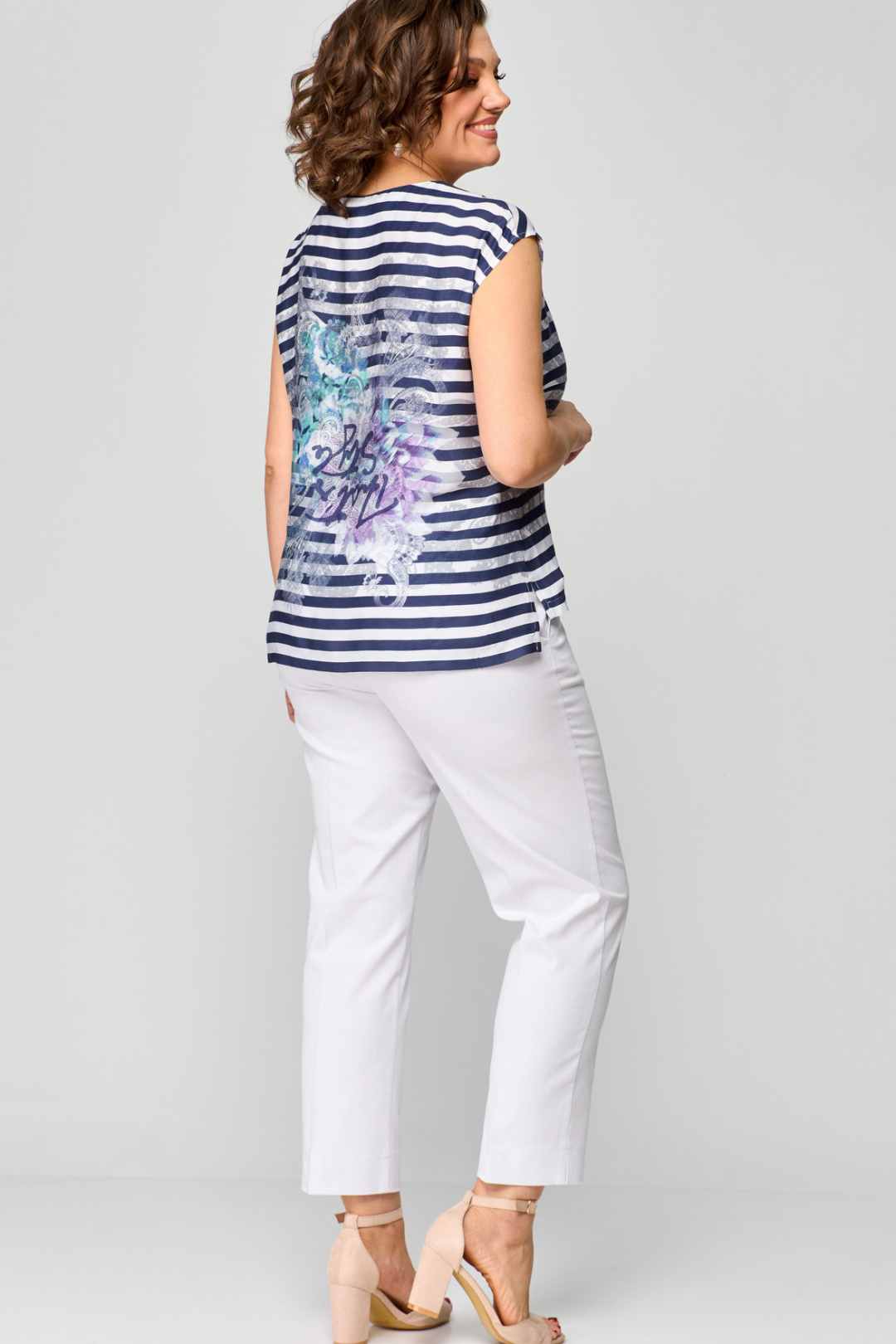 Костюм БелЭльСтиль 862+586 белый принт+полоска - фото 5