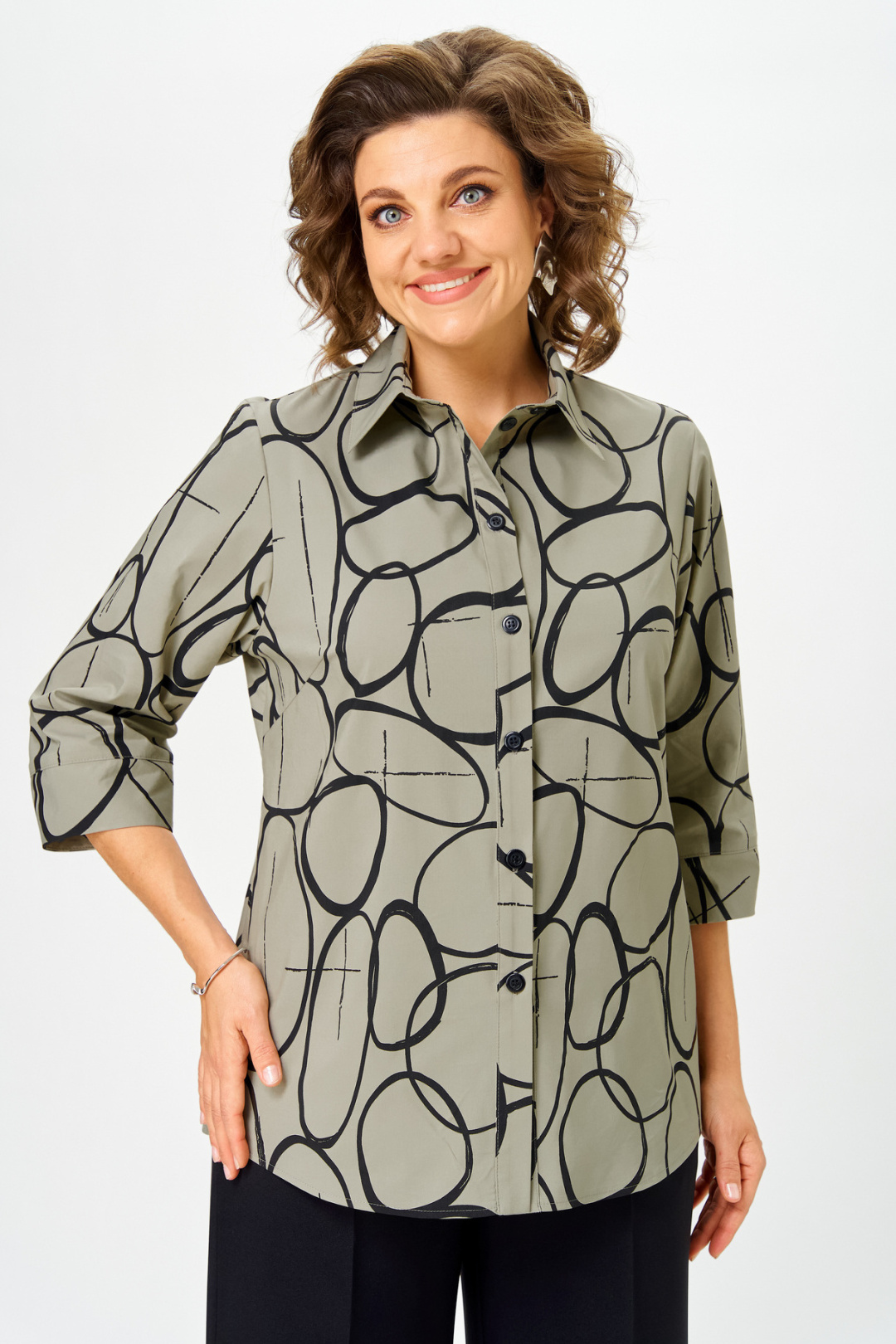 Блузка БелЭльСтиль 877 олива-черный - фото 1