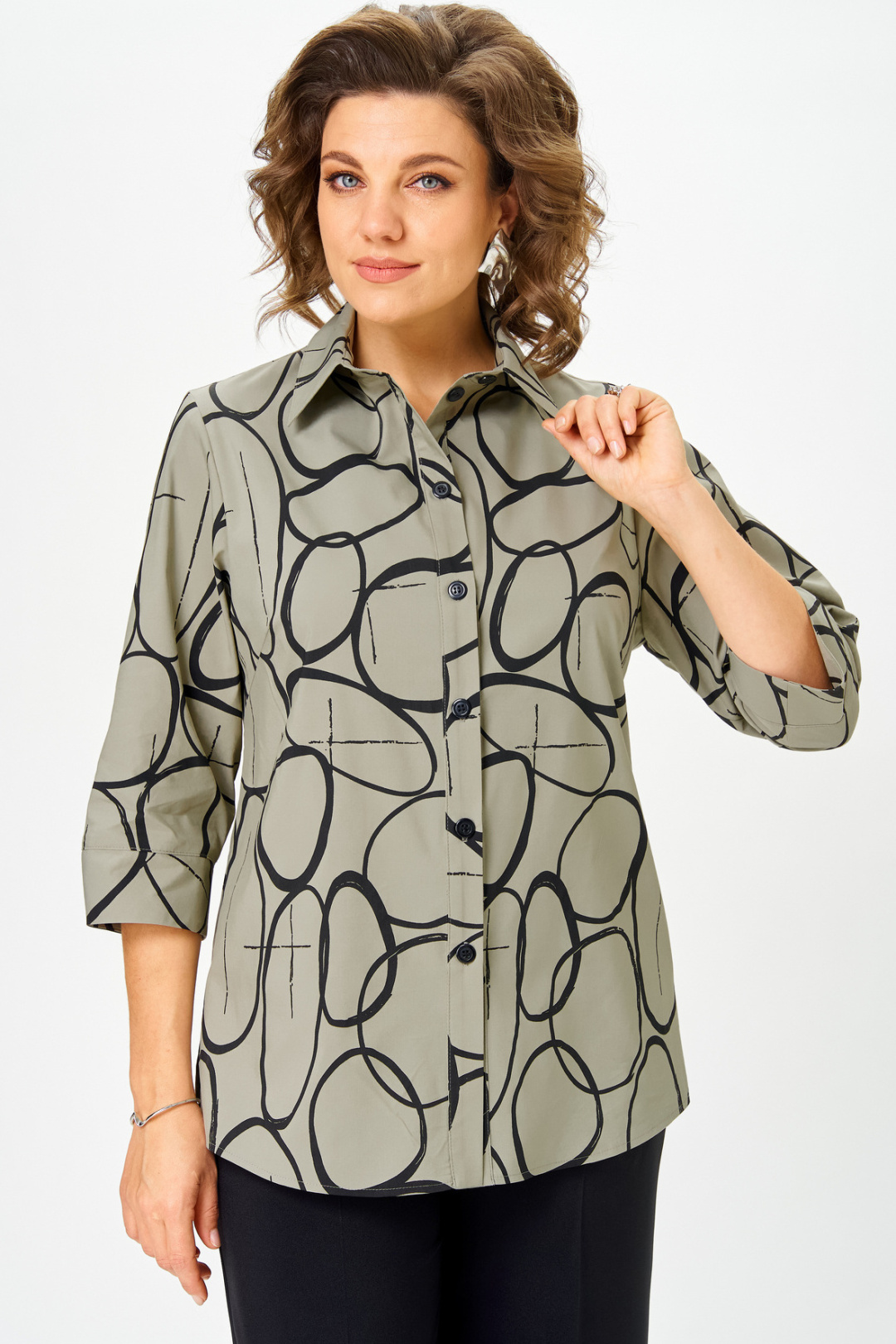 Блузка БелЭльСтиль 877 олива-черный - фото 2