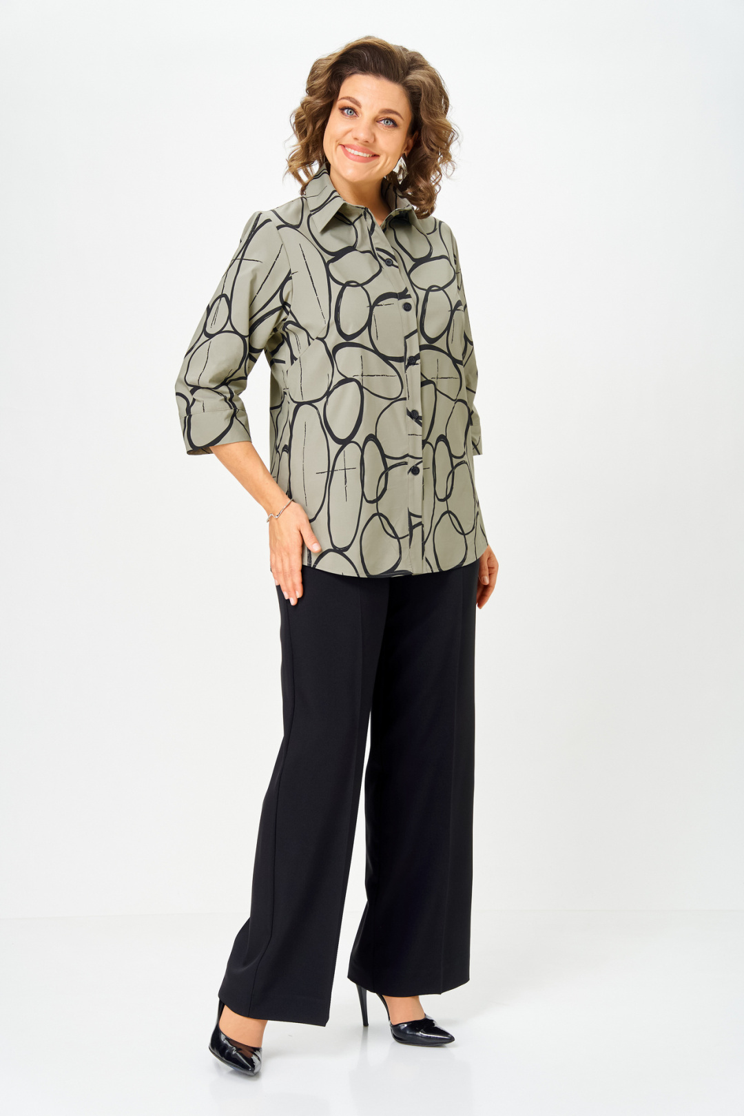 Блузка БелЭльСтиль 877 олива-черный - фото 5