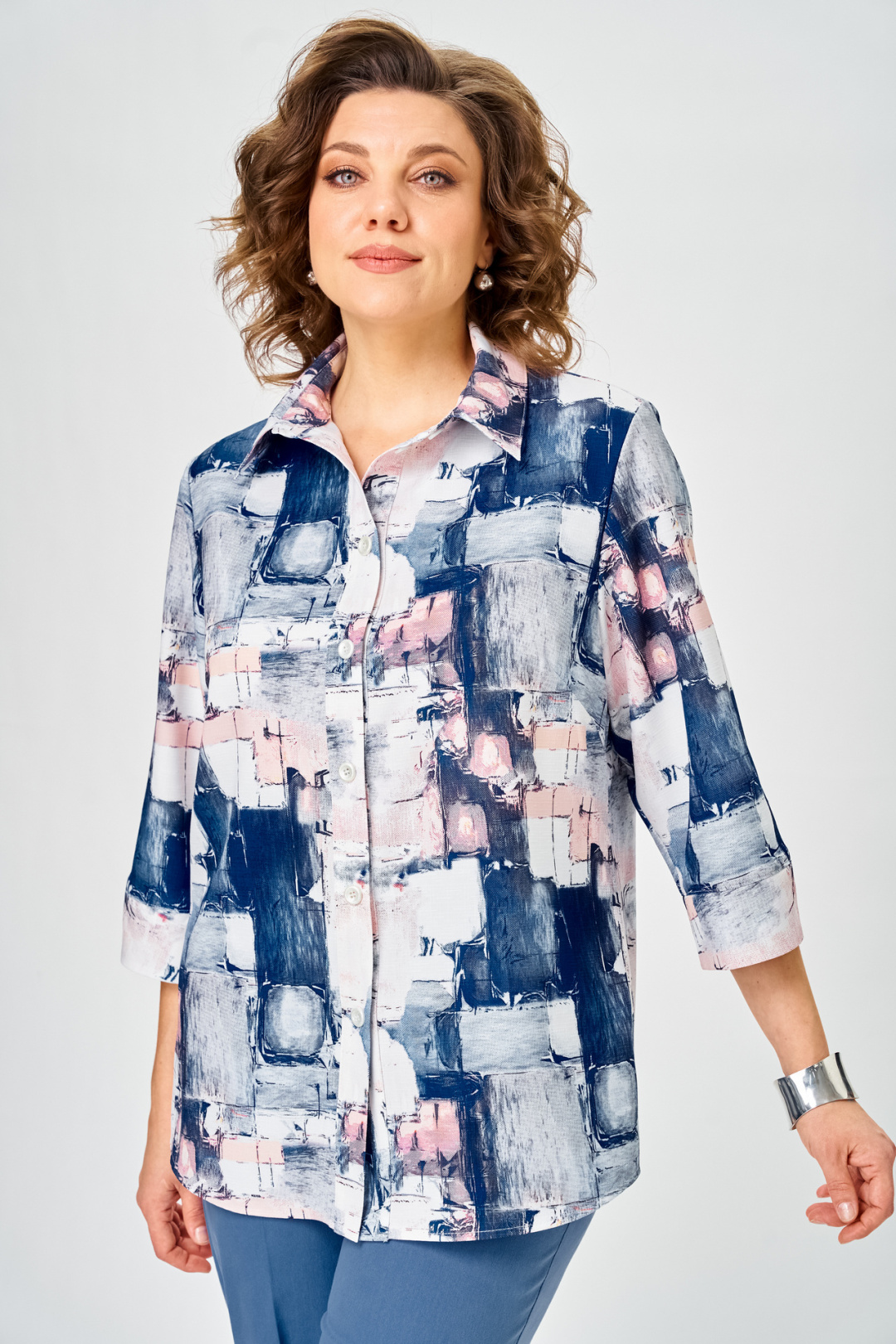 Блузка БелЭльСтиль 877 синий дизайн - фото 1