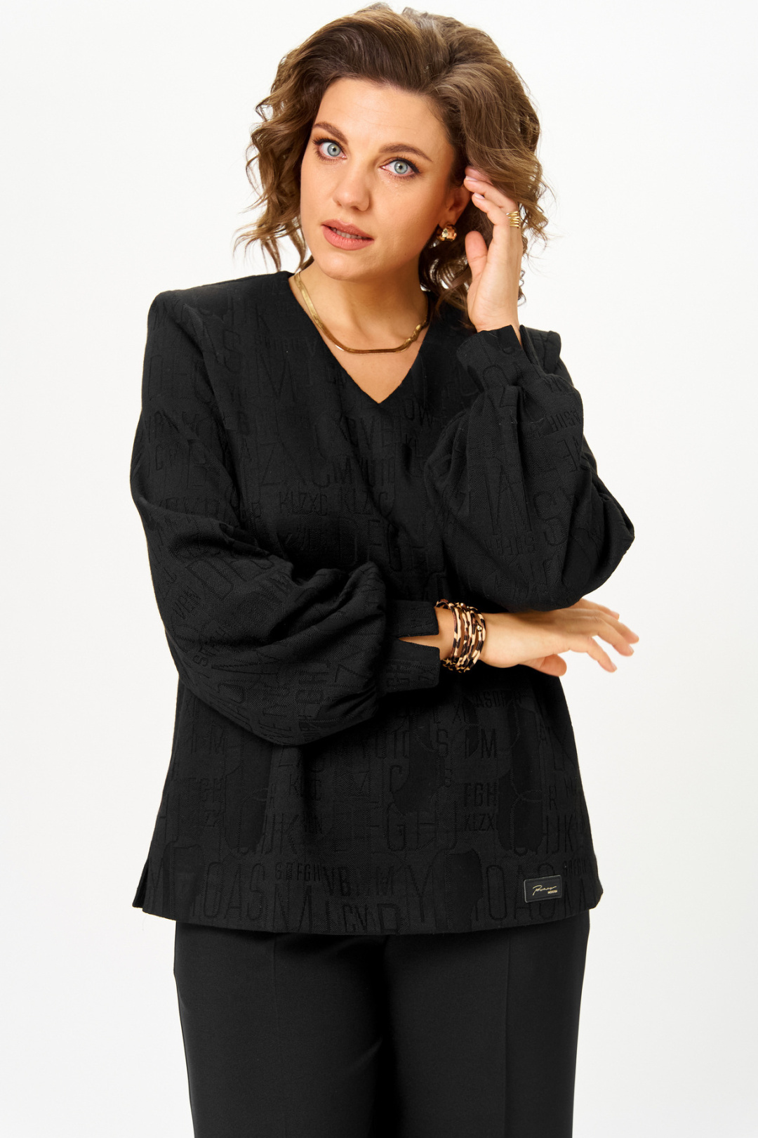 Блузка БелЭльСтиль 879 черный принт - фото 1