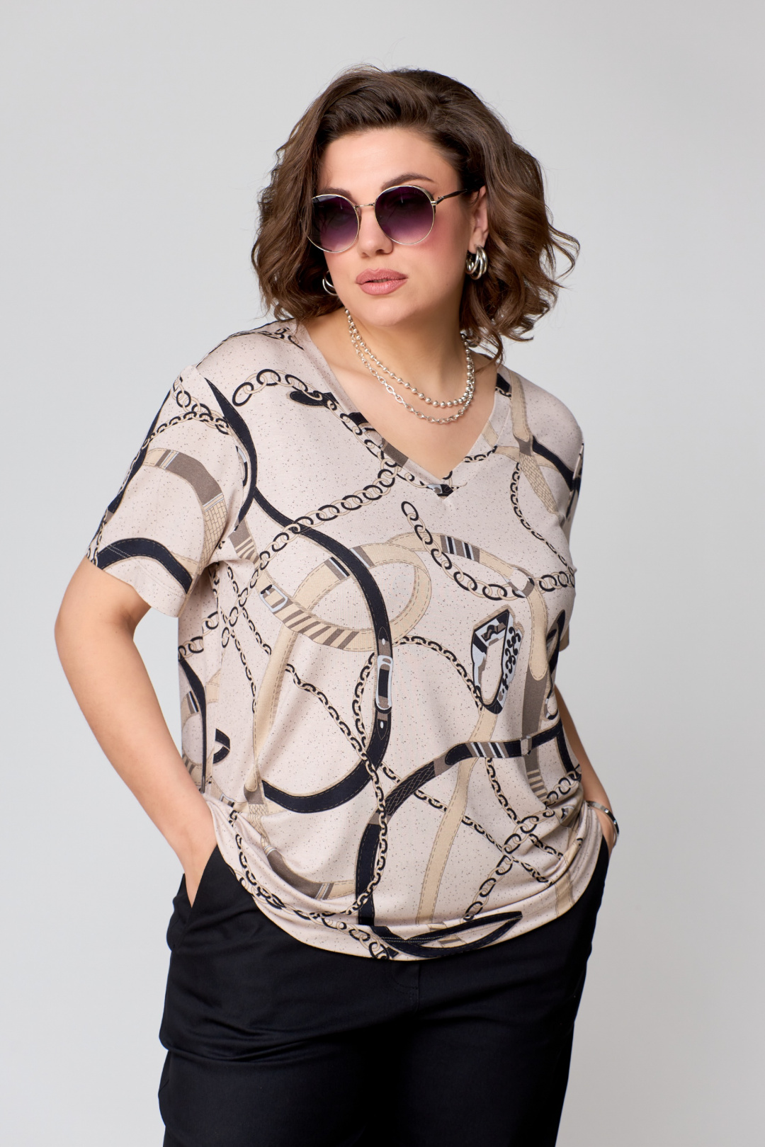 Футболка BLISS 174 Бежевый (принт цепи) - фото 1