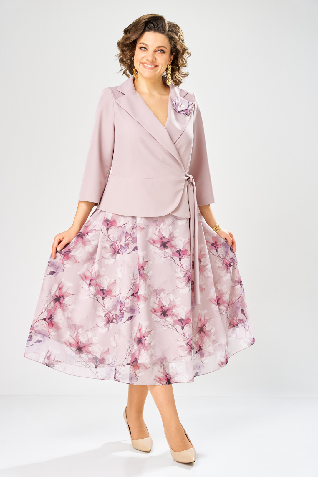 Платье BonnaImage 922-1/12 пудровый цветы - фото 1