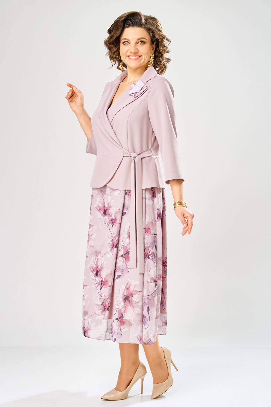 Платье BonnaImage 922-1/12 пудровый цветы - фото 3