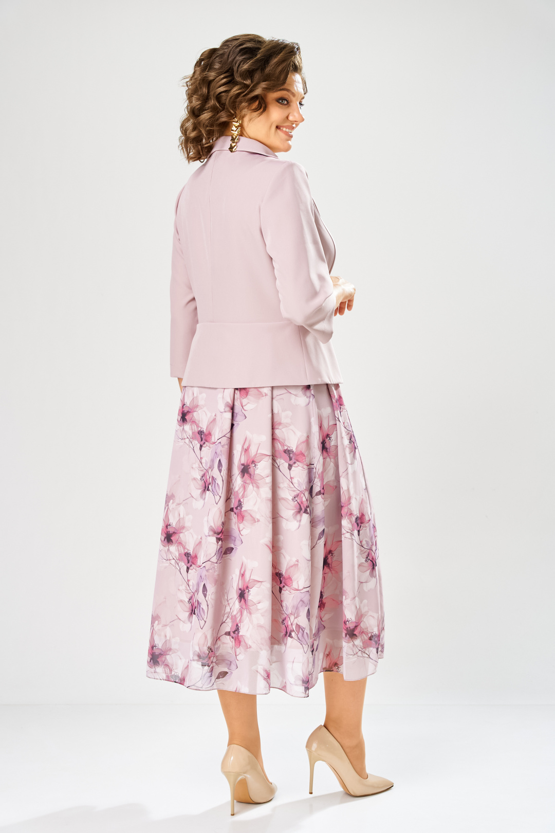 Платье BonnaImage 922-1/12 пудровый цветы - фото 5