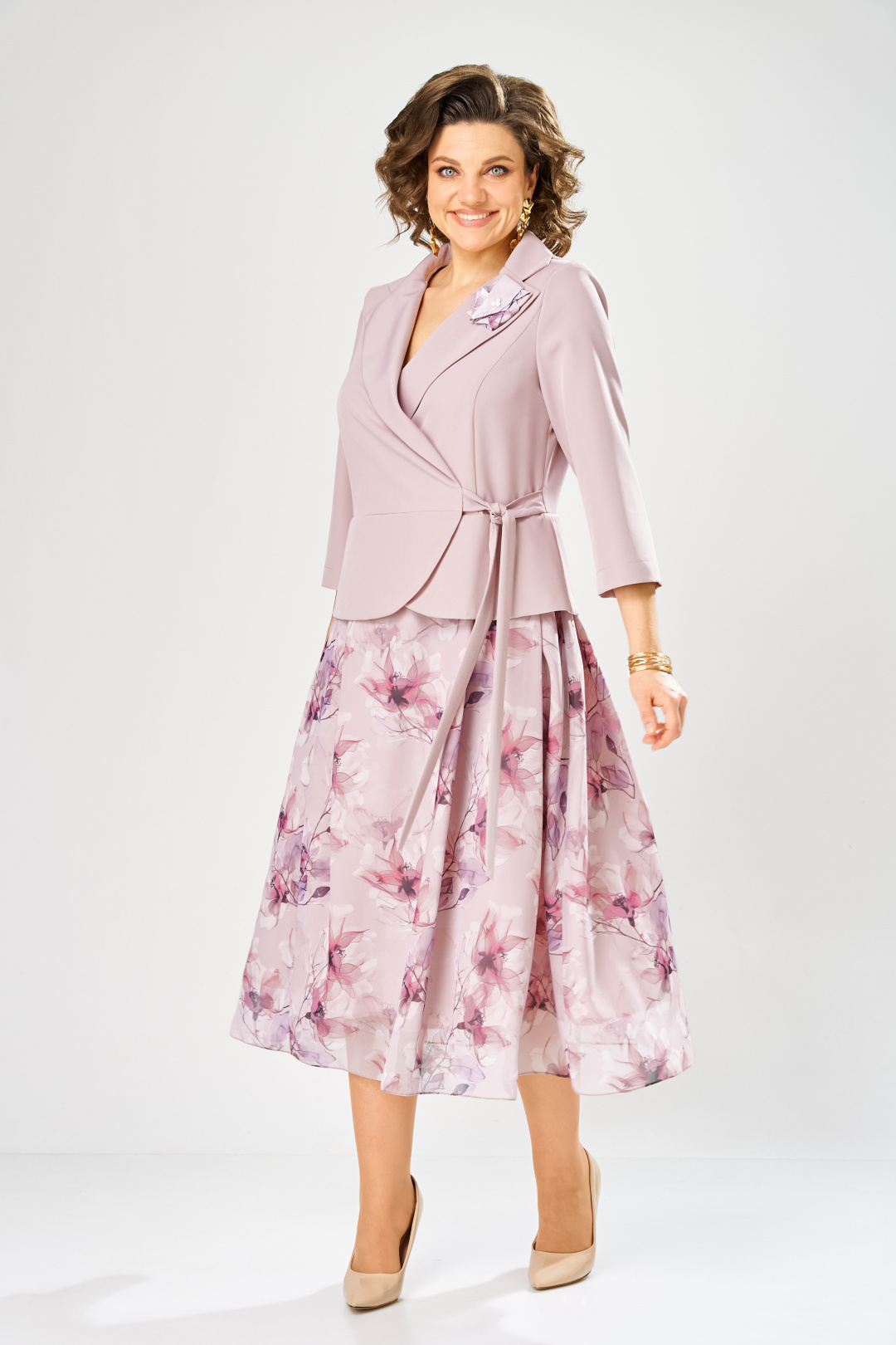 Платье BonnaImage 922-1/12 пудровый цветы - фото 6