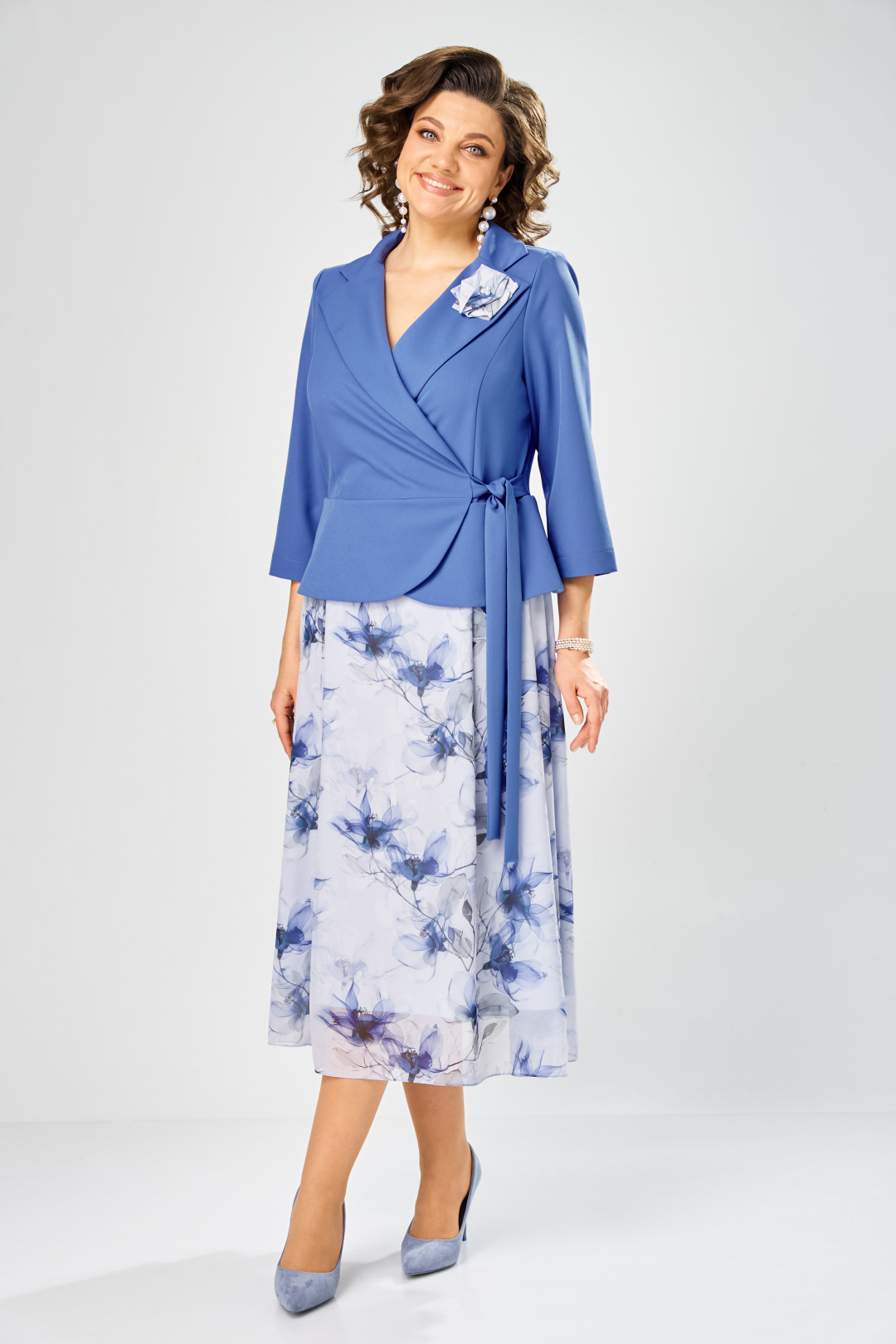 Платье BonnaImage 922-1/14 голубой цветы - фото 1