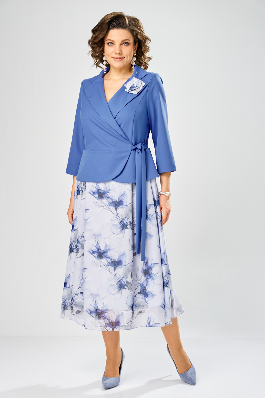 Платье BonnaImage 922-1/14 голубой цветы - фото 2