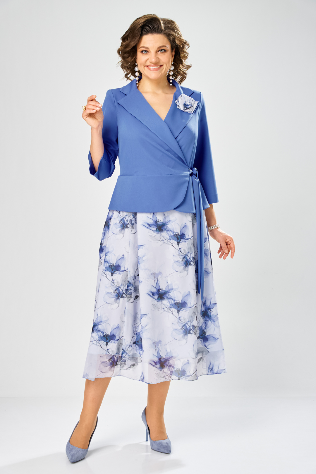 Платье BonnaImage 922-1/14 голубой цветы - фото 3